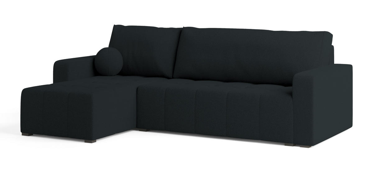 ECKSOFA VOLIRA Schwarz Boucle-Stoff mit Schlaffunktion - Schwarz, Holz (230/143cm) - MASSENO