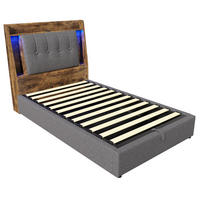 STAURAUMBETT 90/200 cm DE-04877, mit LED und Klappfach in Grau - Grau, Holzwerkstoff/Metall (90/200cm) - ComfortXL
