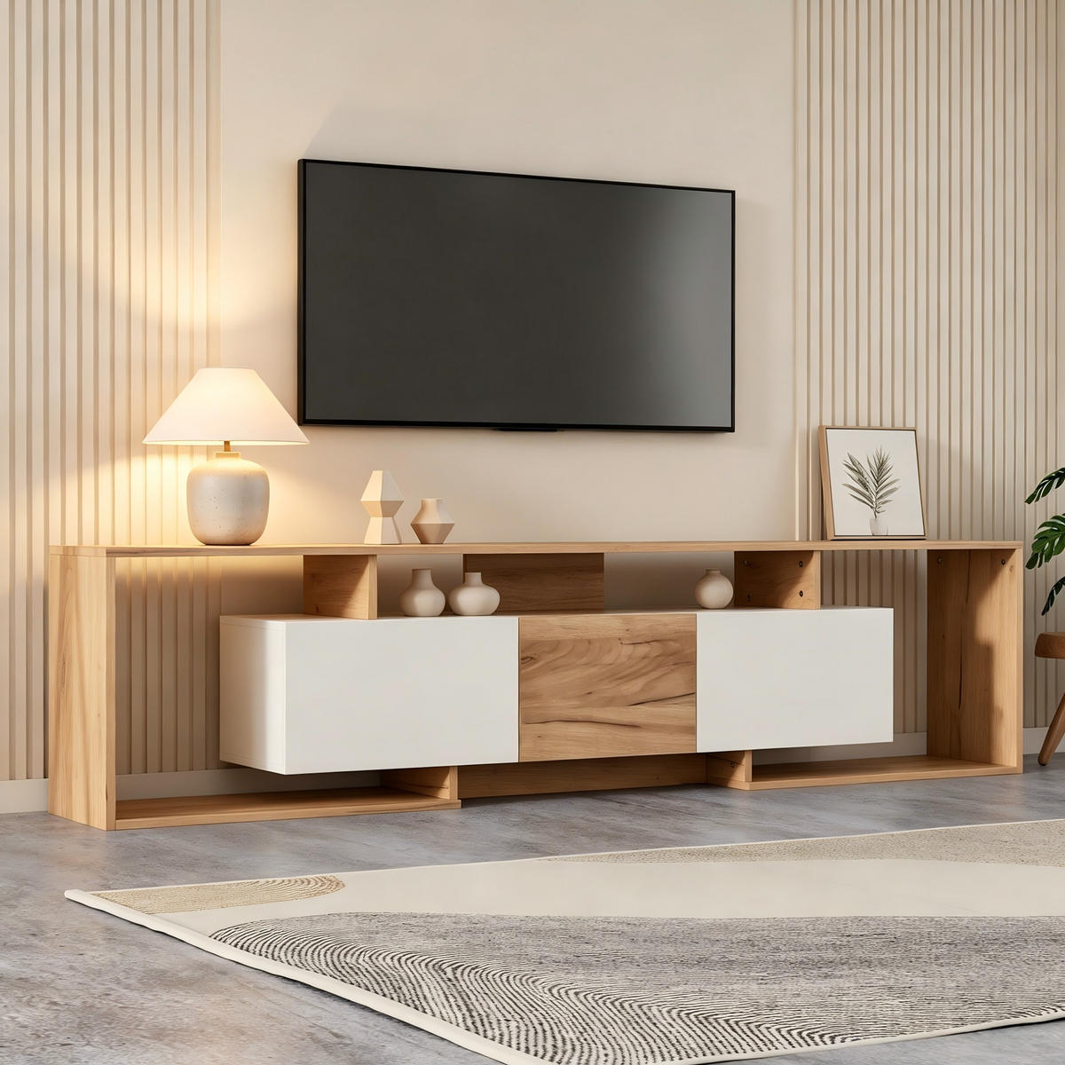 TV-SCHRANK 180cm Klapptüren Drehtür Natur Weiß Lowboard - Multicolor, Holzwerkstoff (180/49/30cm) - FLIEKS