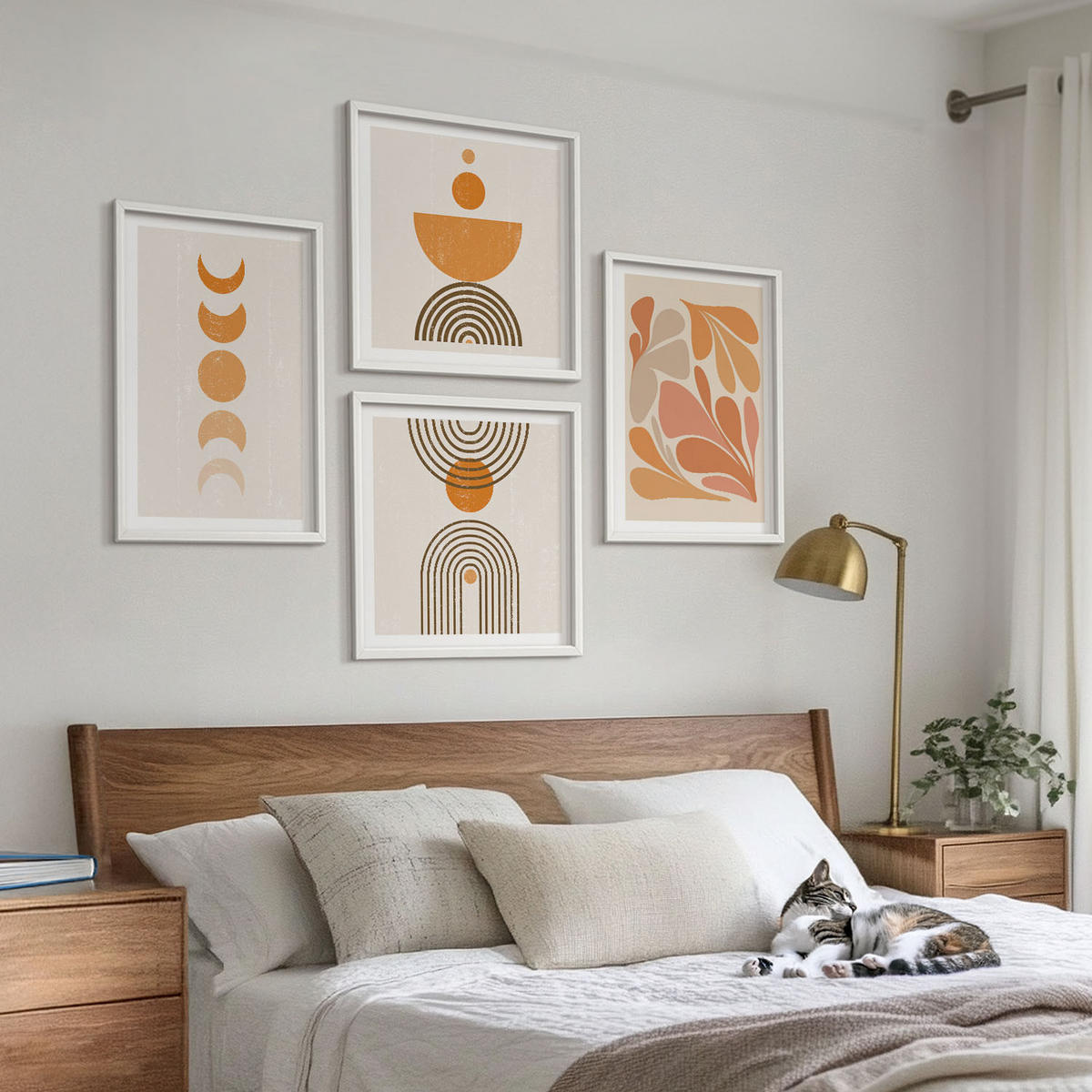 BILDER SET 4er Set - 50x50 cm & 40x60 cm Weißer Rahmen - Abstrakte orange Formen - Weiß, Kunststoff (50/50cm) - TULUP