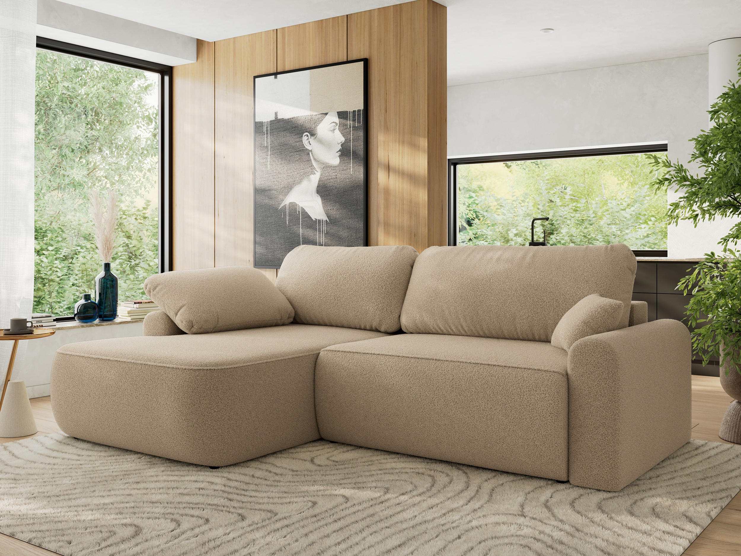 ECKSCHLAFSOFA CUBO L Hellbraun Boucle - links - Schwarz/Braun, Kunststoff/Textil (273/187cm) - MKS