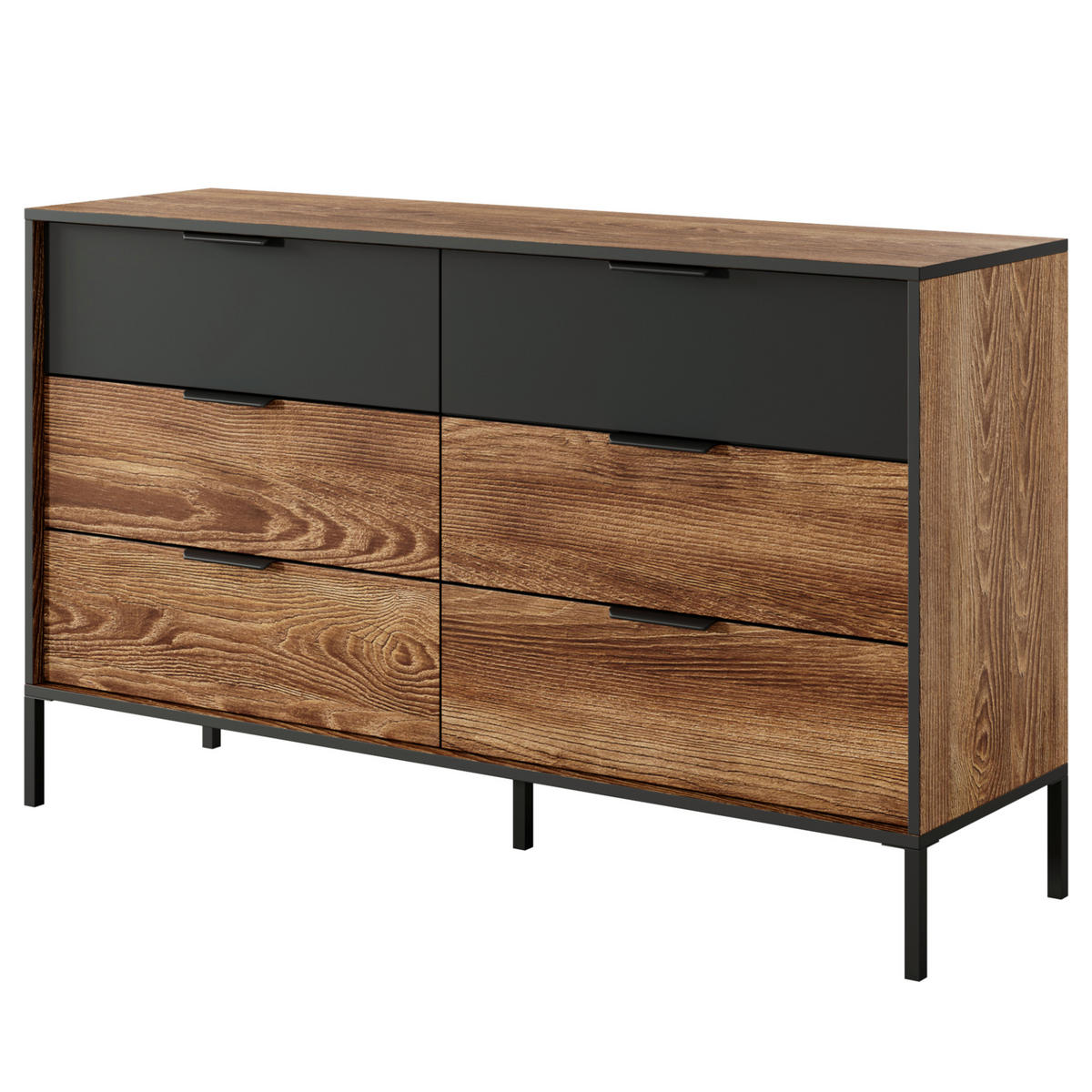 SIDEBOARD MELHUS KOM1 ABS-Kante Anthrazit Eiche Walnuss - Nussbaumfarben/Walnussfarben, Glas/Holzwerkstoff (137/82/40cm) - Komodee