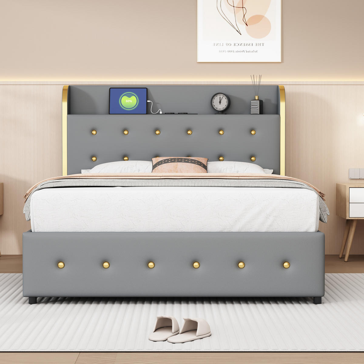 CANAPEA BEAN BAG – Șezlong confortabil cu spumă cu memorie de înaltă densitate - gri, metal - Urban Meuble