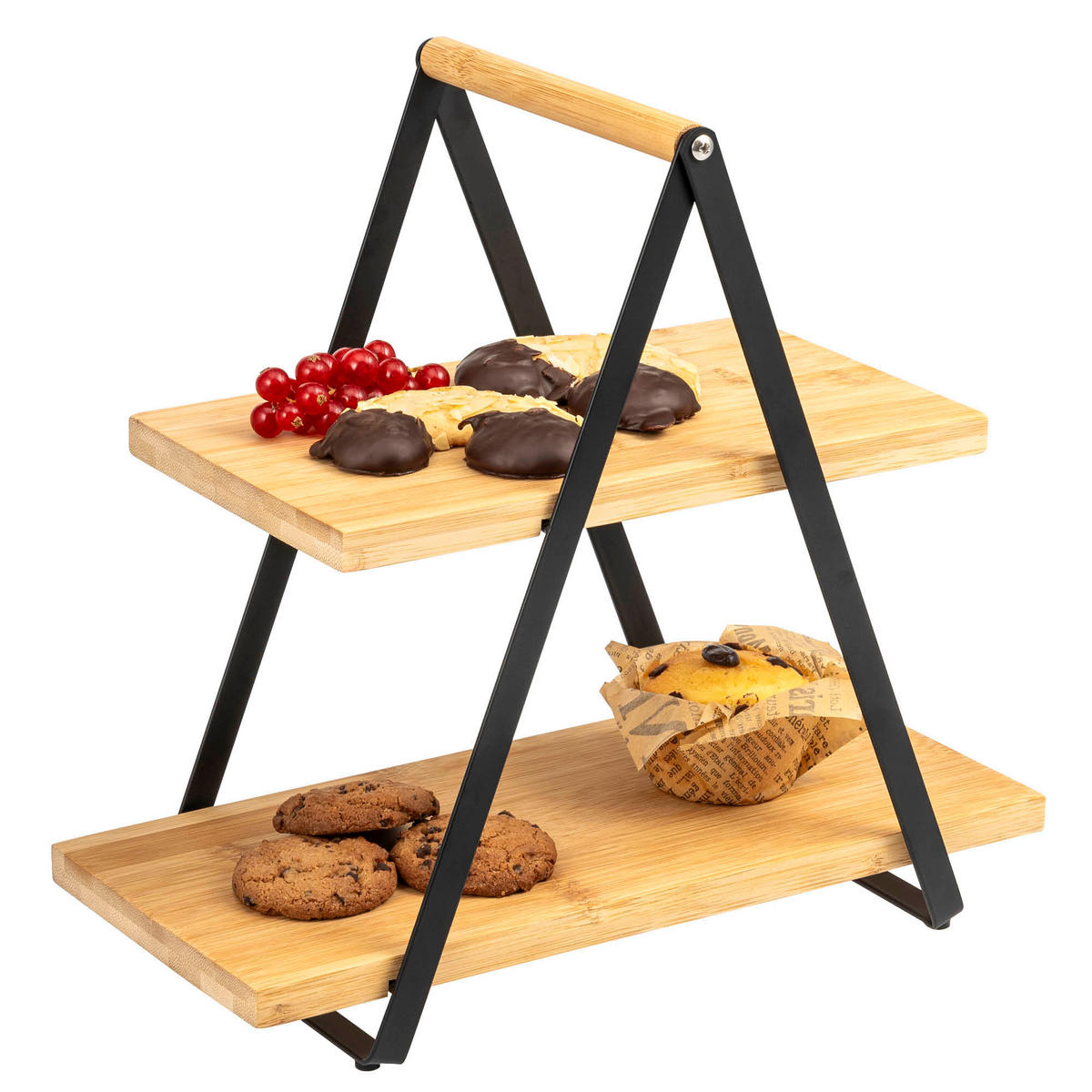 ETAGERE, Metall, Bambus - Schwarz, Holz (2/32cm) - eluno