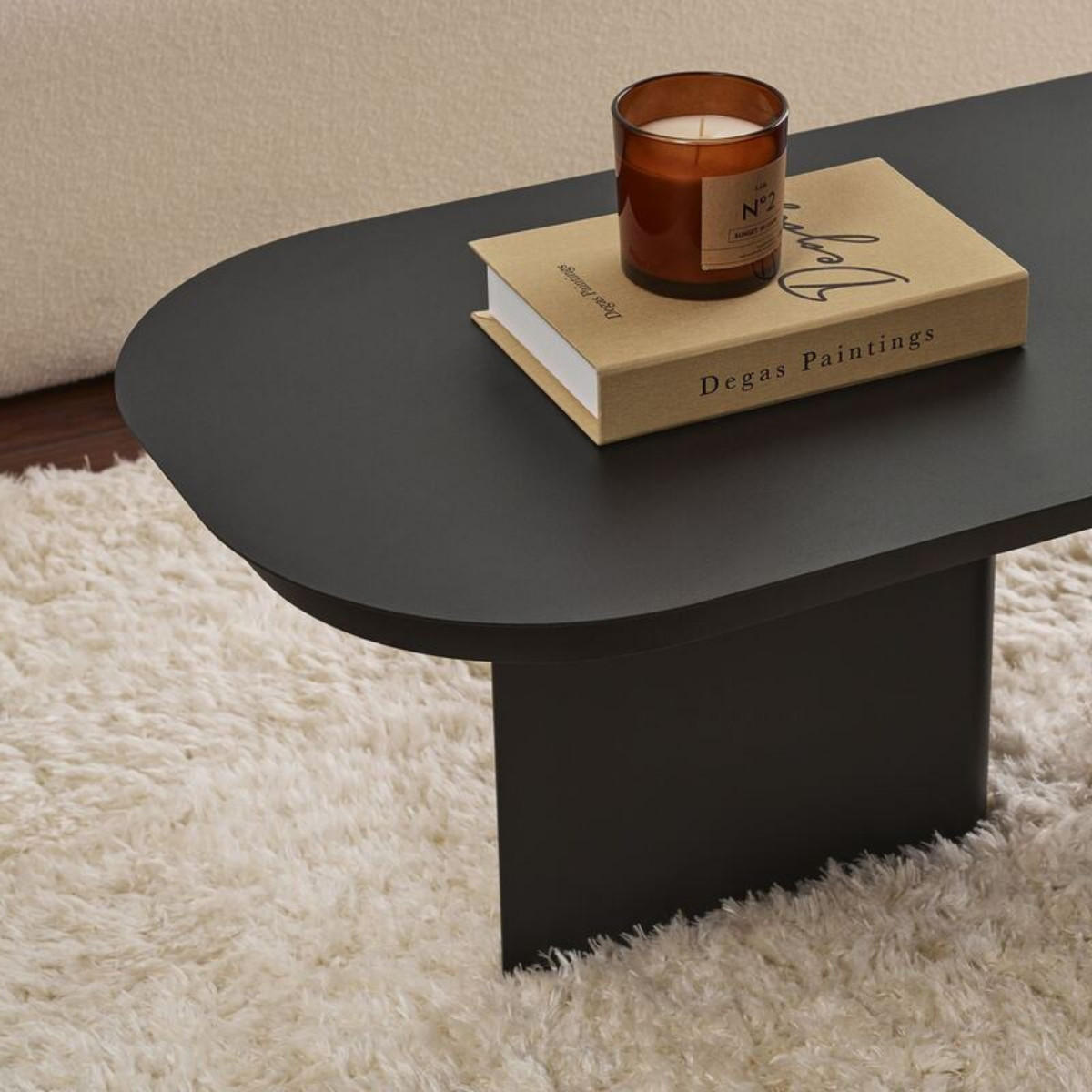 COUCHTISCH mit abgerundeter platte und 2 beinen 44/120/45 cm - Schwarz, Metall (124/44/45cm) - Calicosy