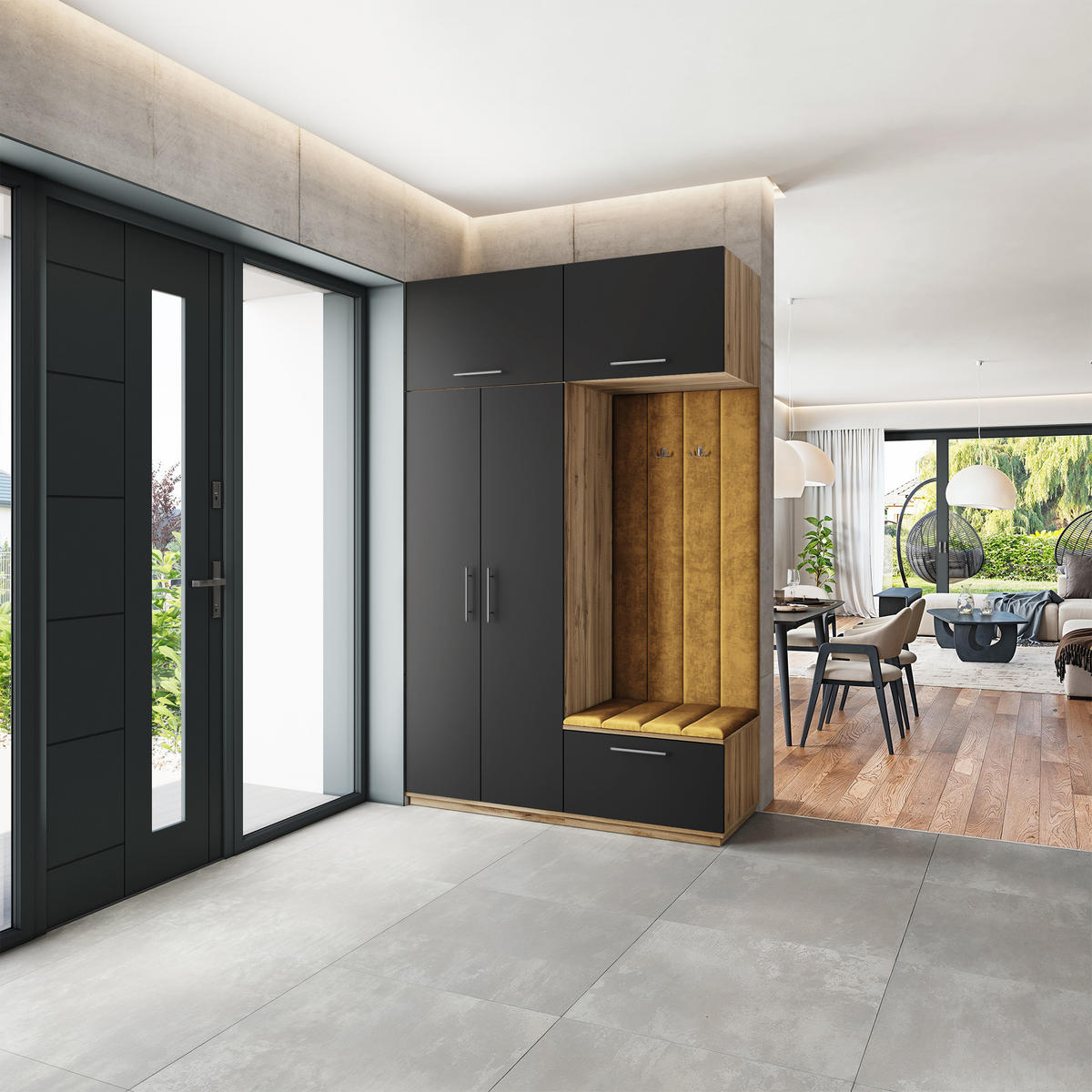 GARDEROBENSCHRANK REMA 150/240/60 cm Modern Garderobe-Set Eiche Wotan - Gelb/Eiche Wotan, Holzwerkstoff (150/240/60cm) - MASSENO