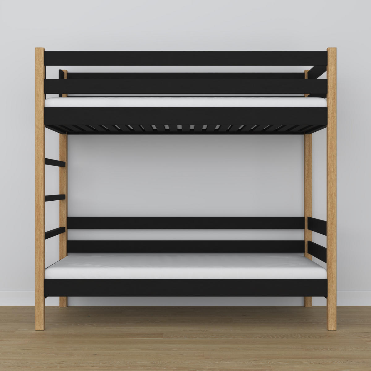 ETAGENBETT N03 Schwarz / Eiche Natur 100/200 - Schwarz/Eiche Artisan, Naturmaterialien/Holz (100/200cm) - N-Wood