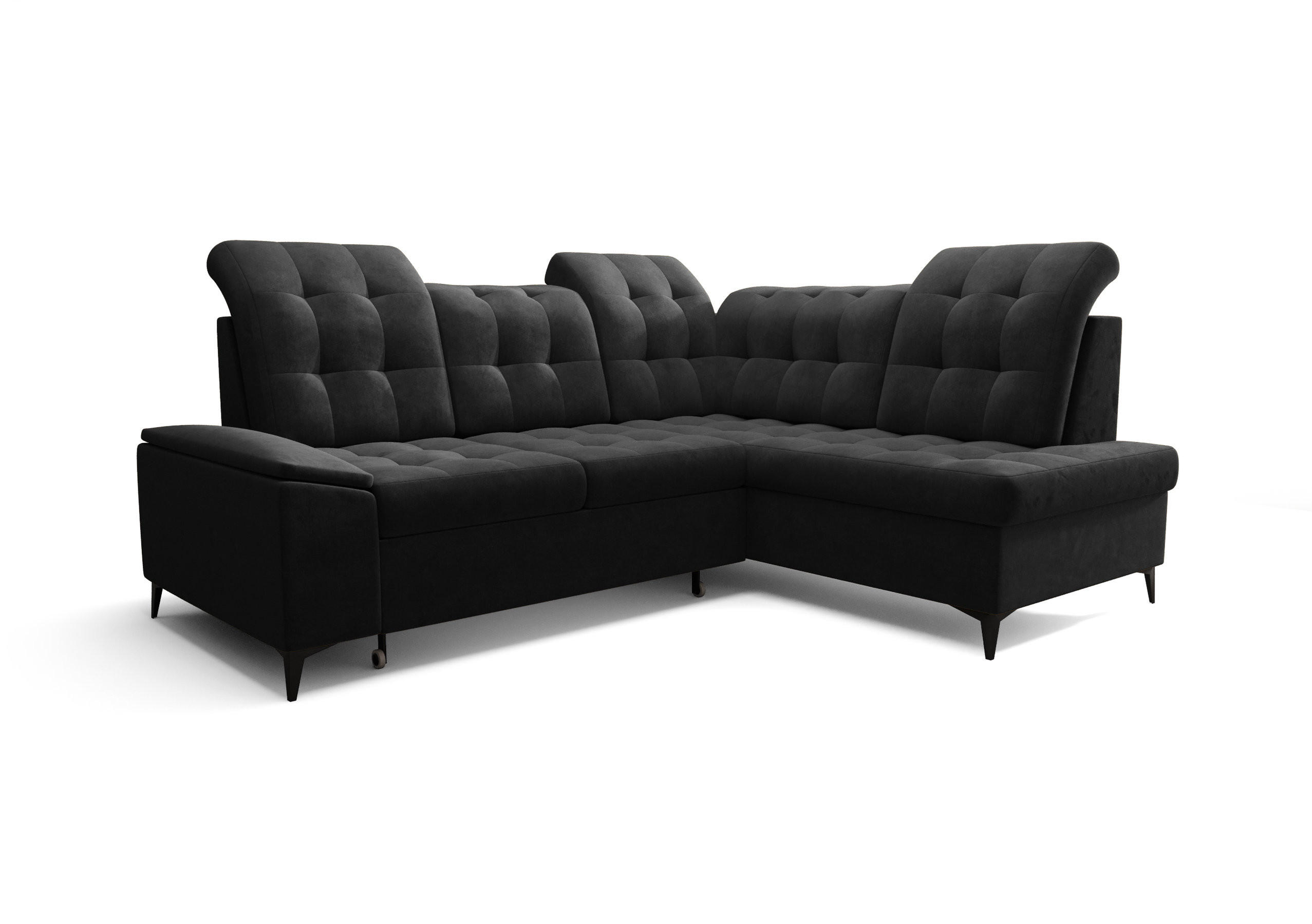 ECKSOFA KONGO RBN16, Eckcouch in L-Form mit Schlaffunktion, Farbe: Graphit, Velourstoff, Ottomane Rechts - Schwarz, Textil (268/210cm) - O-Sofa