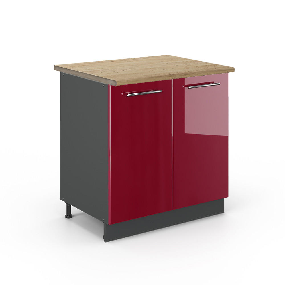 SPÜLENUNTERSCHRANK Fame-Line Bordeaux Hochglanz 80 cm mit Regal AP Eiche - Bordeaux/Anthrazit, Holzwerkstoff (80/82/60cm) - Vicco