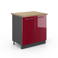 SPÜLENUNTERSCHRANK Fame-Line Bordeaux Hochglanz 80 cm mit Regal AP Eiche - Bordeaux/Anthrazit, Holzwerkstoff (80/82/60cm) - Vicco