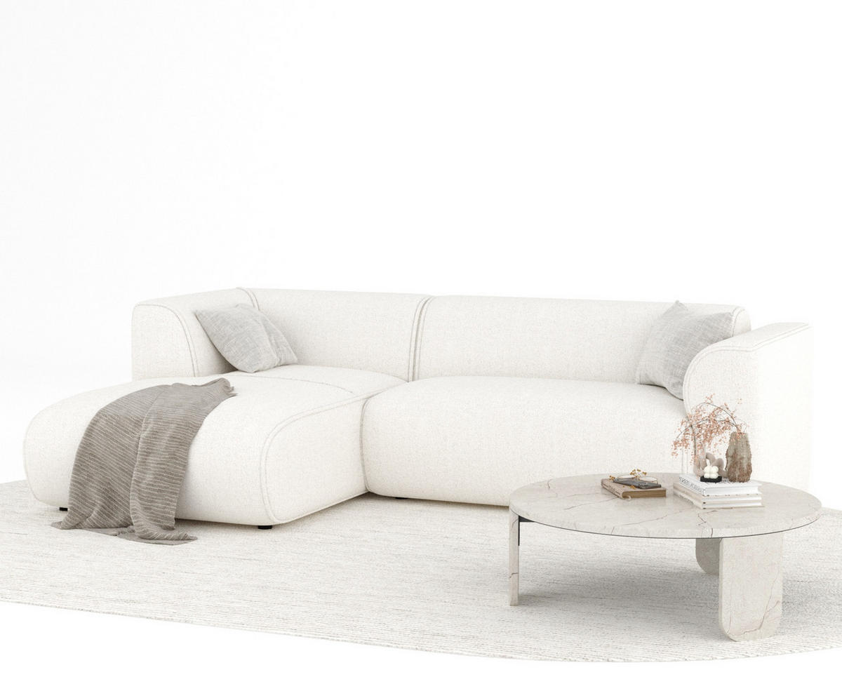 ECKSOFA Melani Creme Webstoff - Creme/Schwarz, Holz/Holzwerkstoff (253/153cm) - Maison de Reve