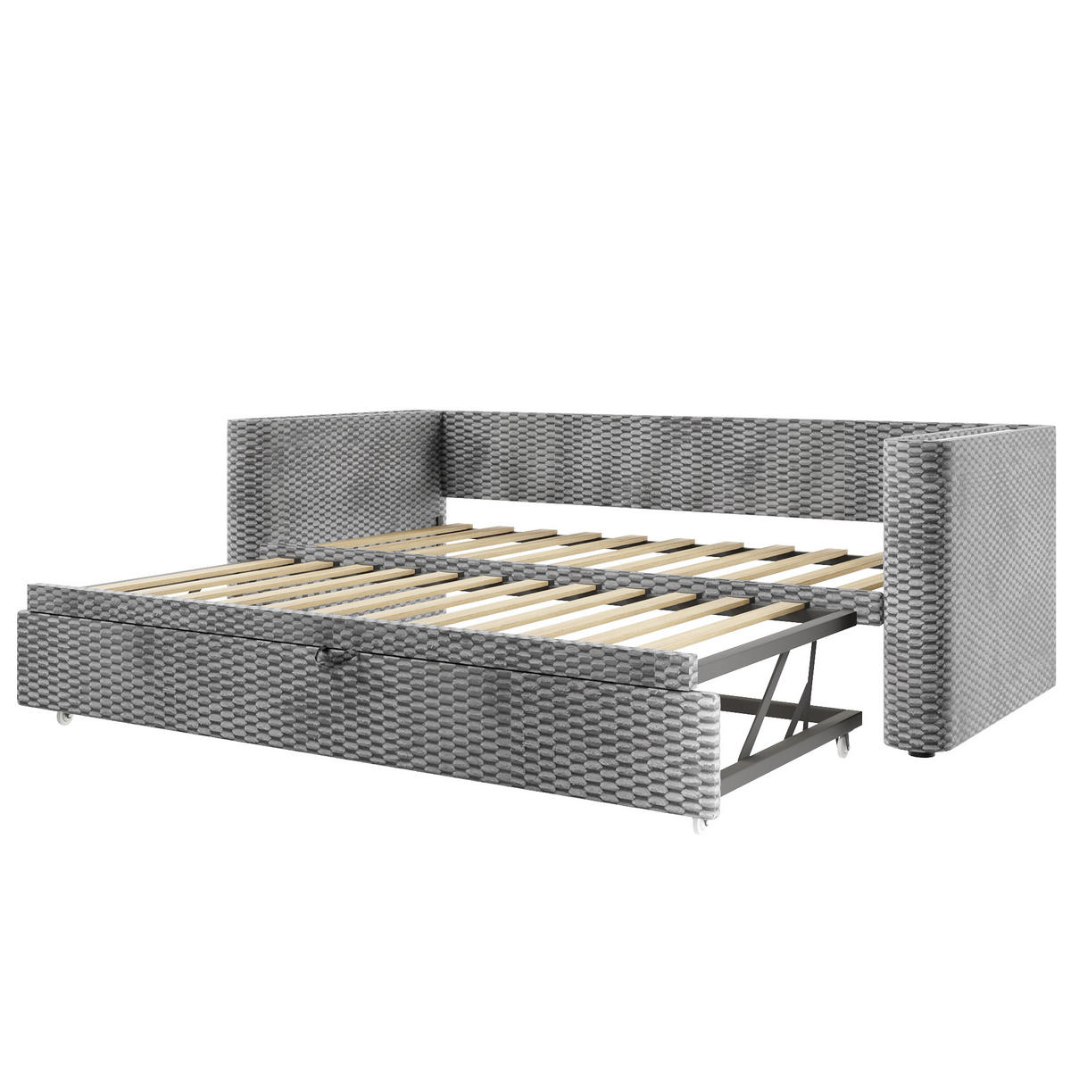 POLSTERBETT 90/200 cm ausziehbar auf 180/200 cm mit LED-Beleuchtung und Samtbezug, Grau - Grau, Textil (90/200cm) - Redom