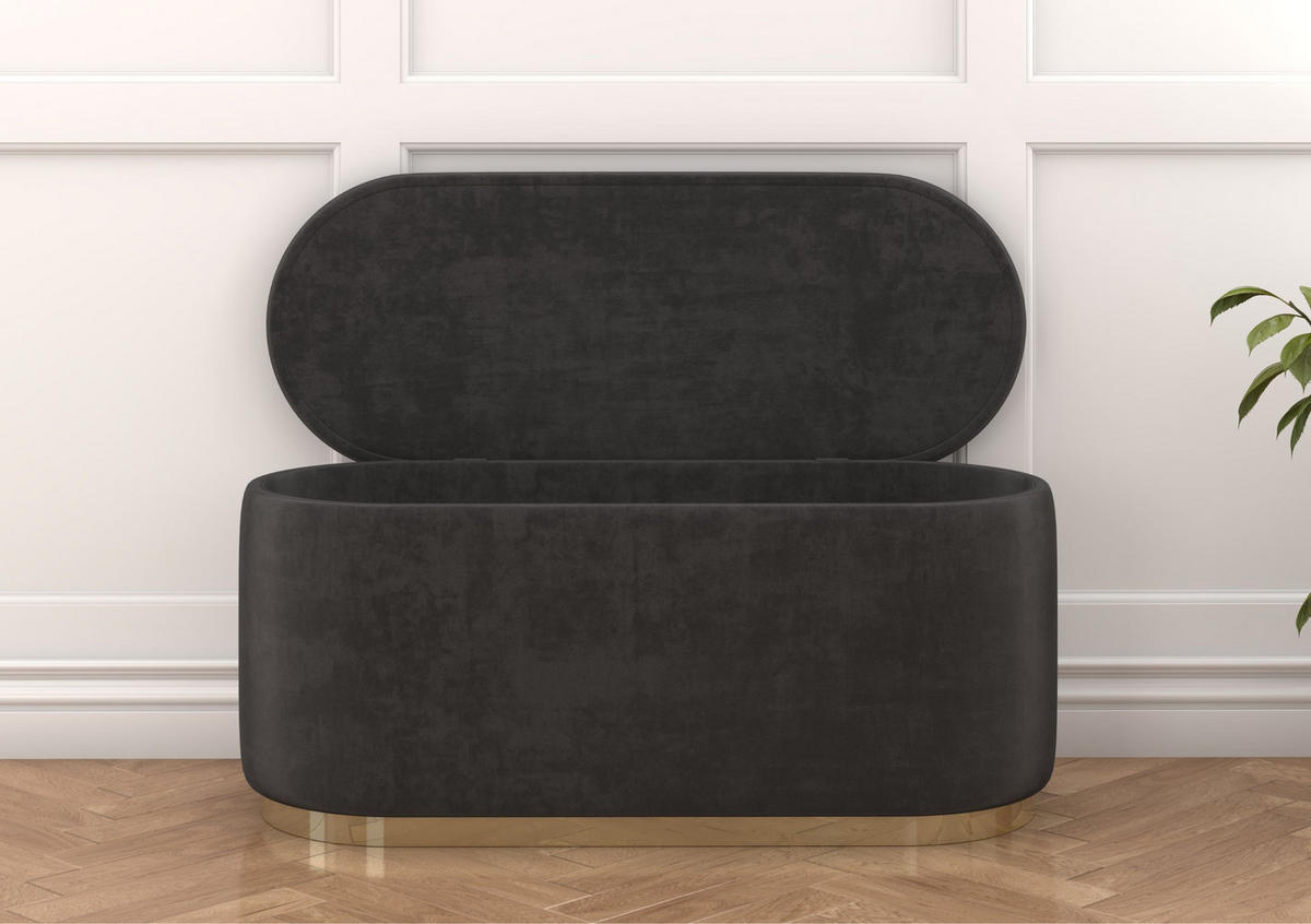 POUF Scarlett mit Stauraum, goldene Basis, 110/47/45 cm, Grau - Goldfarben/Grau, Holzwerkstoff/Textil (110/47/45cm) - Dancan