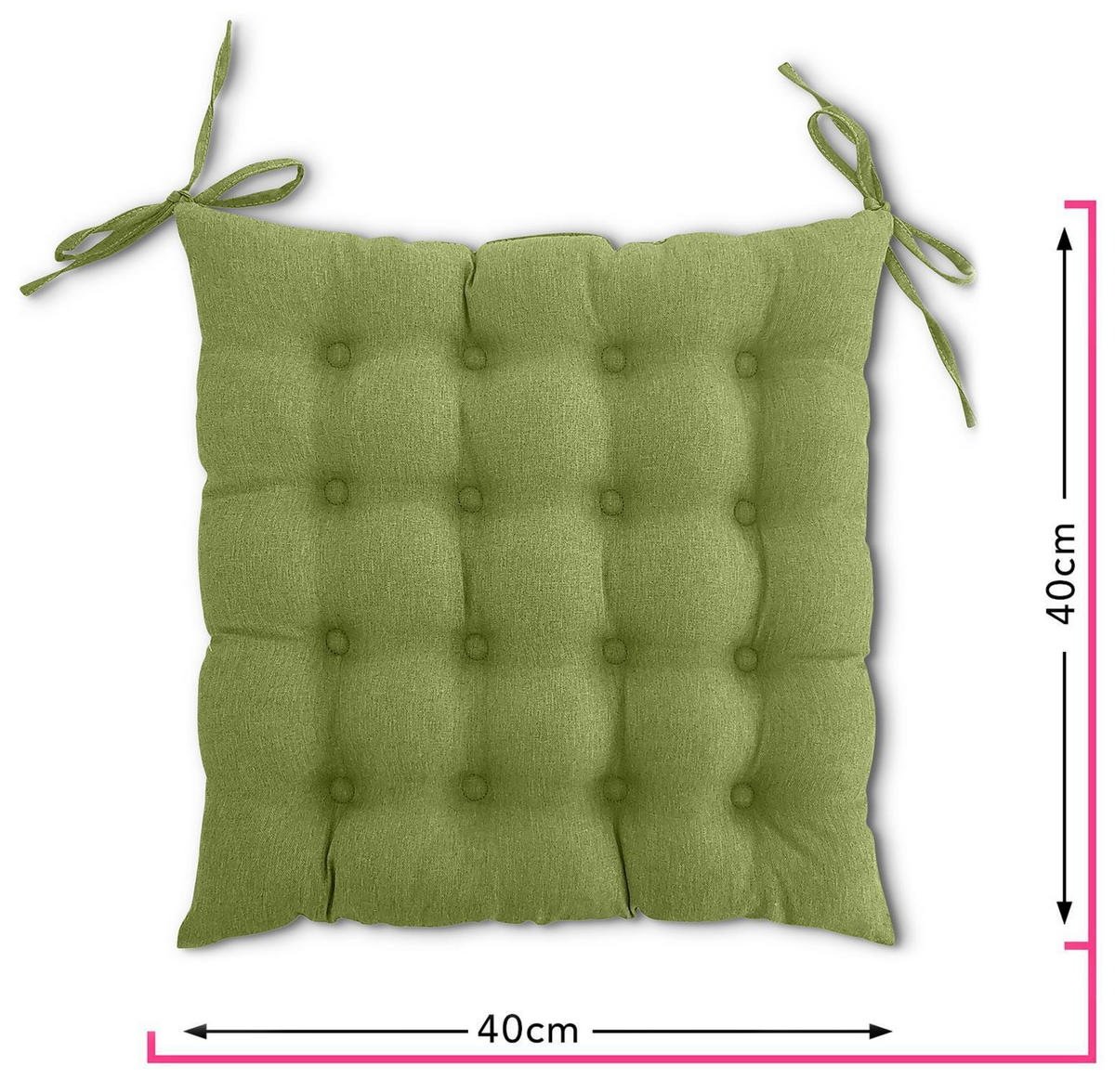 SITZKISSEN 16-Punkt grün 40/40 cm mit Steppung und Halte-Bändern - Grün, Textil (40/40/4cm) - wometo