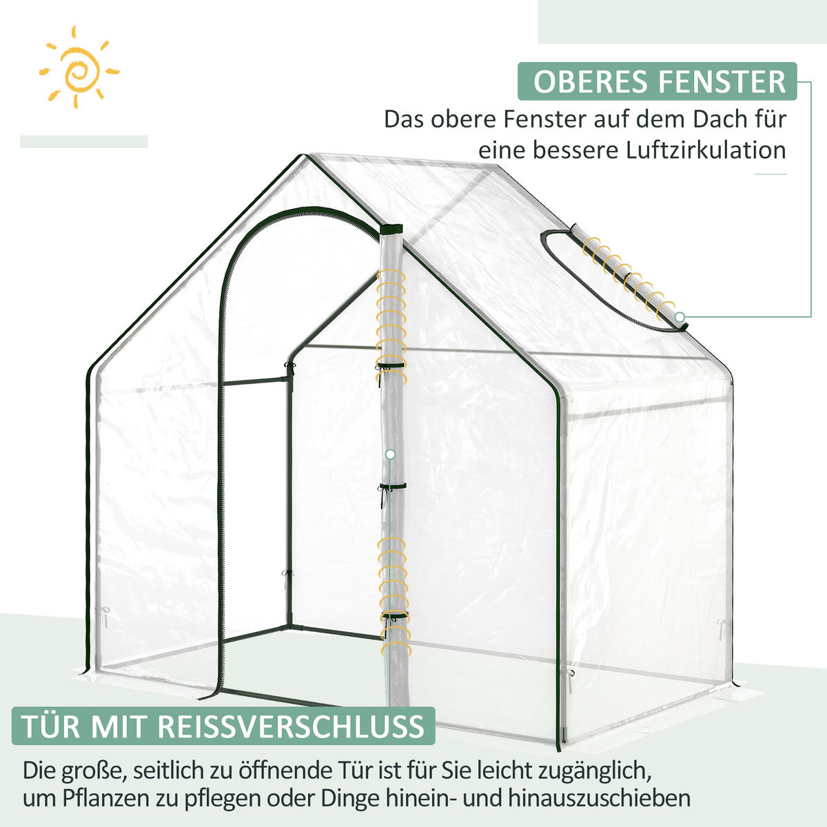 FOLIENGEWÄCHSHAUS DE-05769 Begehbar mit Dachfenster & aufrollbarer Tür Transparent - Transparent, Kunststoff/Metall (100/168/180cm) - ComfortXL