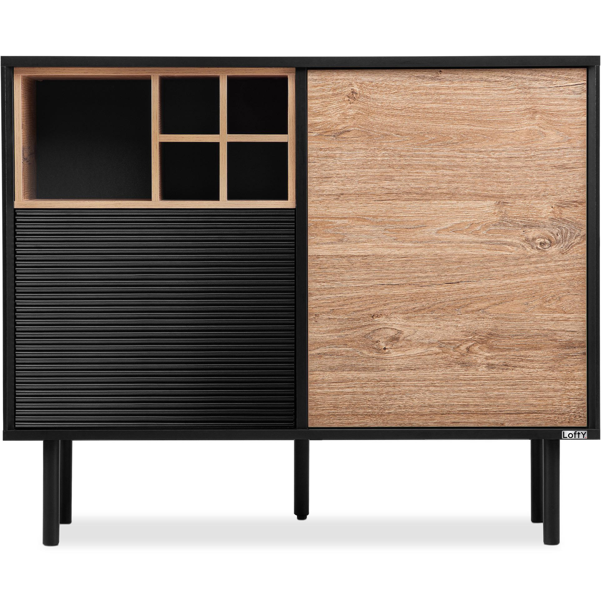 KOMMODE LOFTY Weineinlage, Braun - Eichefarben/Schwarz, Holz (102/83/41cm) - KONSIMO®