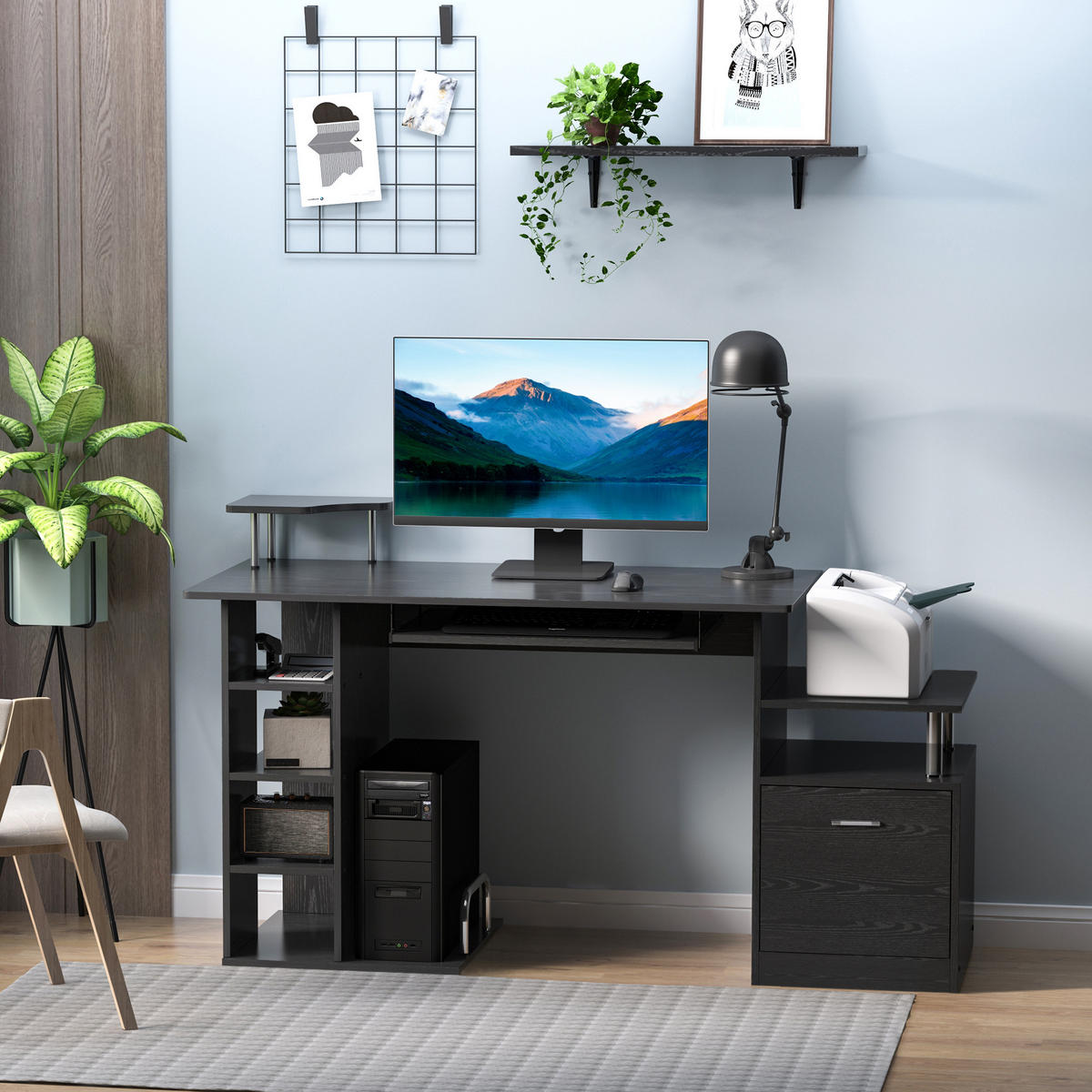 SCHREIBTISCH Schwarz mit Tastaturauszug und Stauraum 152/60/88 cm - Schwarz, Holzwerkstoff (60/152/88cm) - PANGIVO