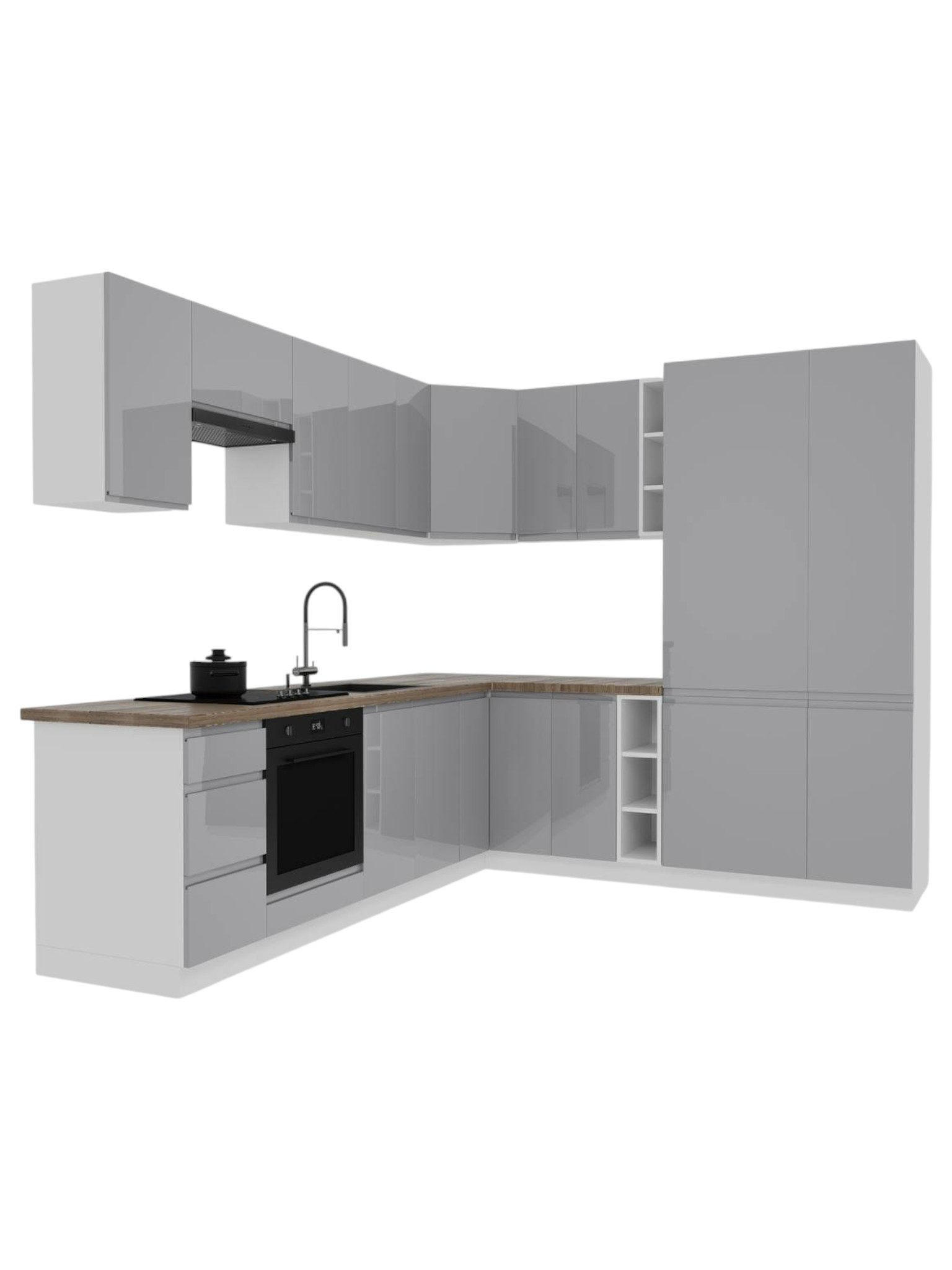 ECKKÜCHE – 270 cm – K94-G270 – Velmora – Grau – ohne E-Geräte - Grau, Holz (270/212/240cm) - ROYAL24_MARKT