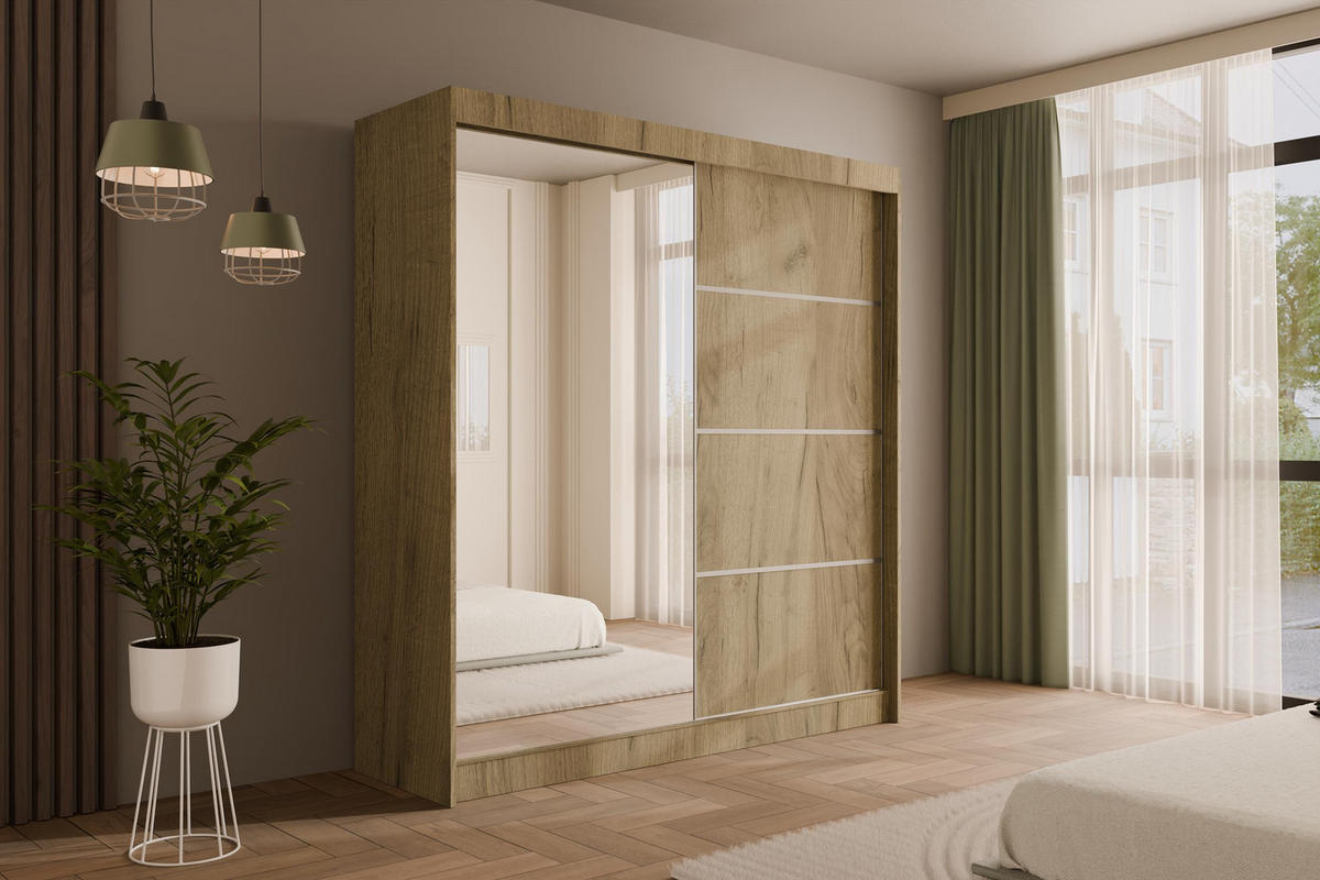 KLEIDERSCHRANK PAOKI - 200 cm - Braun - Braun, Holzwerkstoff (200/215/61cm) - ALTDECOR
