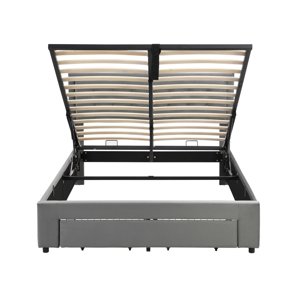 POLSTERBETT 140/190 cm grau aus Samt mit Stauraum und verstellbarem Kopfteil - Grau, Textil (140/190cm) - OKWISH