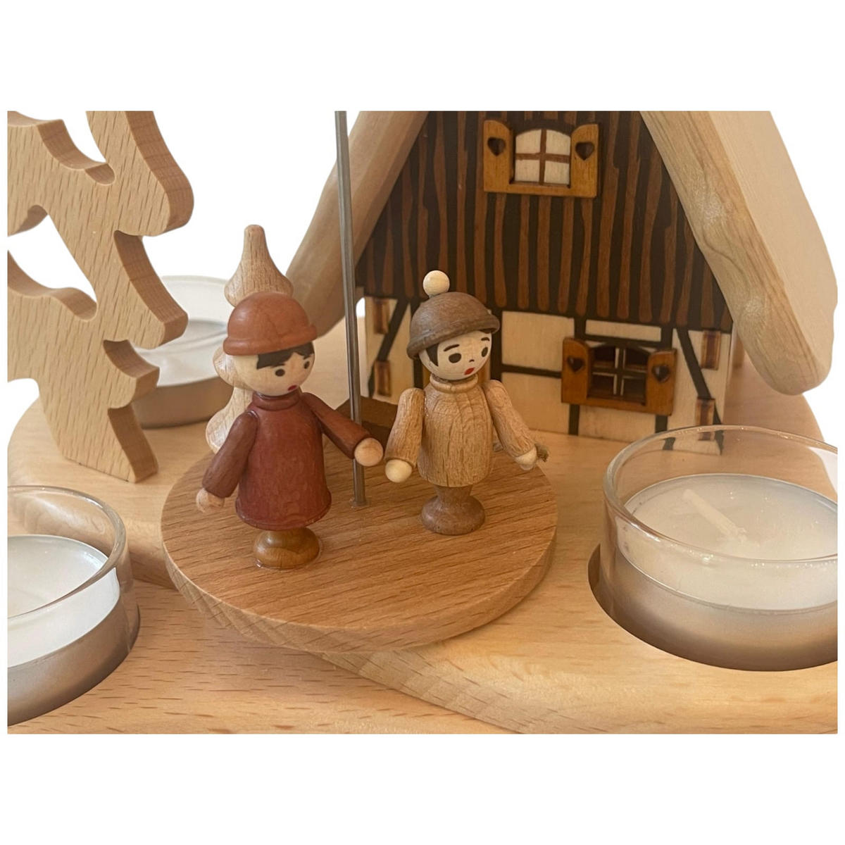 PYRAMIDE mit Räucherhaus für 3 Teelichter 19/19/23 cm - Multicolor, Holz (19/23/19cm)