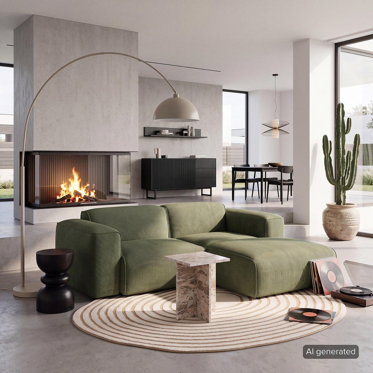 ECKSOFA mit XL-Longchair - Schwarz/Grün, Kunststoff/Textil (260/171cm) - home24