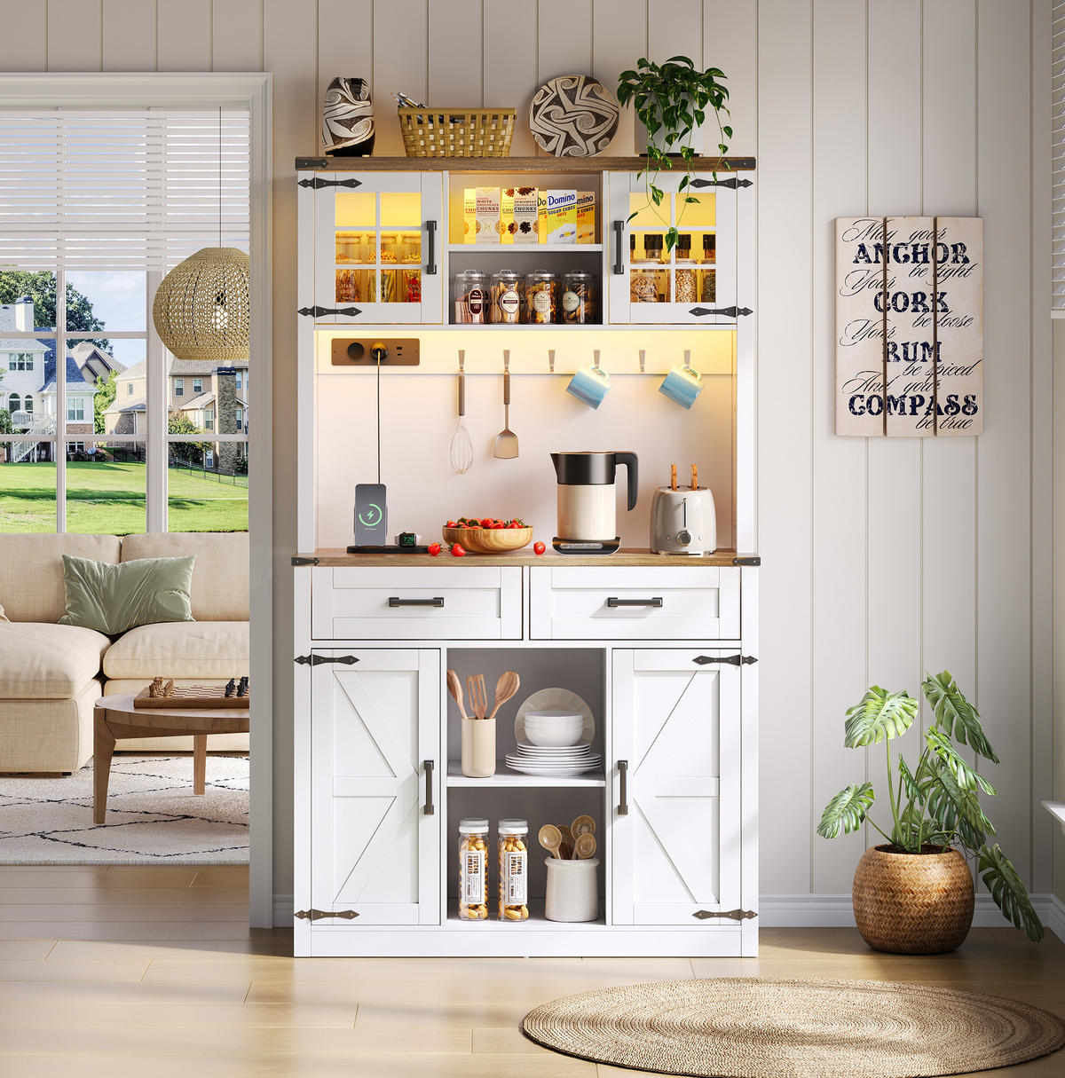 SIDEBOARD in Braun/Weiß mit LED-Beleuchtung und USB- und Type-C-Anschlüssen,172/40/100 cm - Braun, Holzwerkstoff (100/172/40cm) - Flora Grace