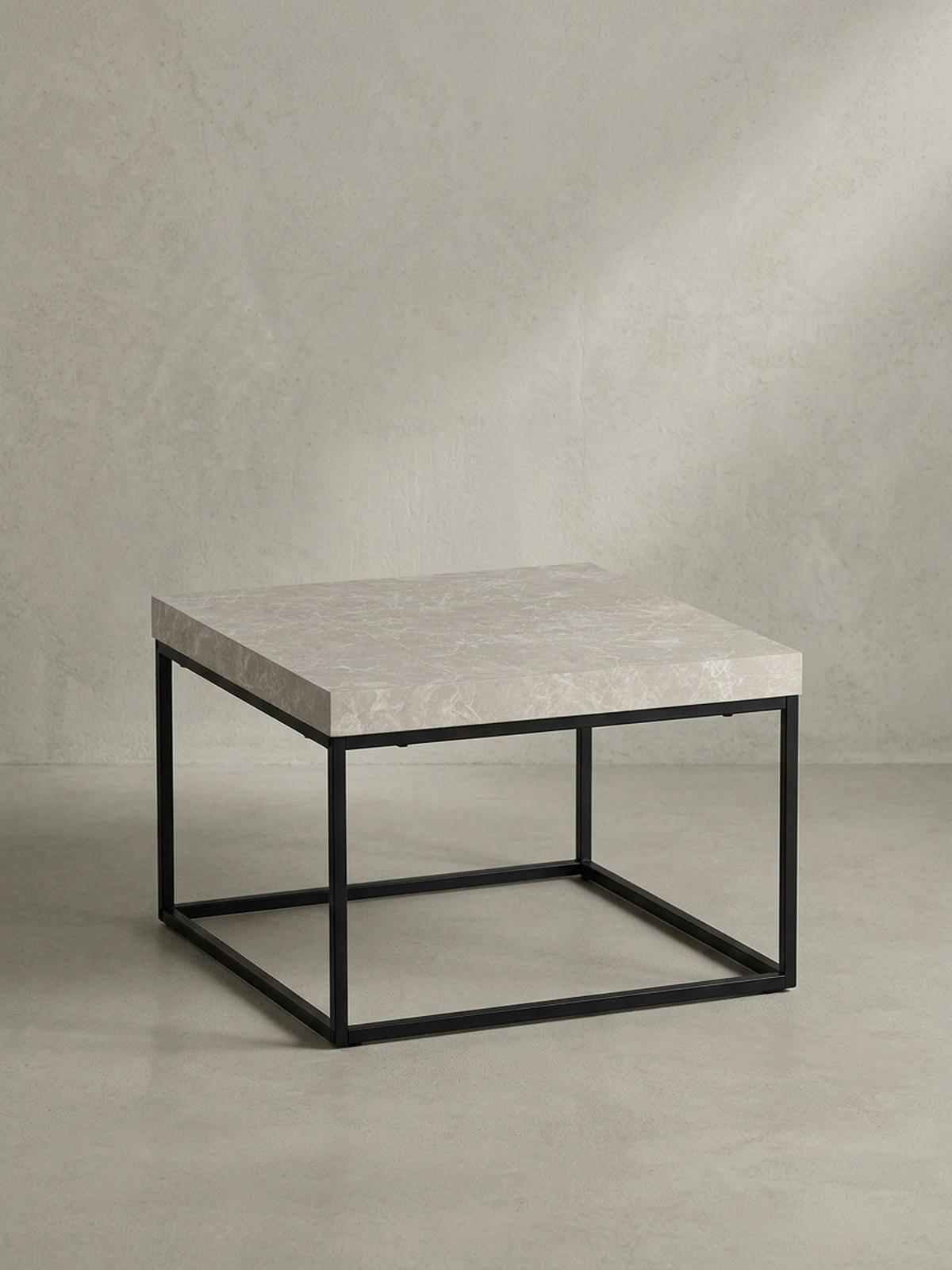 COUCHTISCH in Stein-Optik mit Metallbeinen im modernen Design, Beige 60x60x38 cm - Beige/Schwarz, Holzwerkstoff/Metall (60/60/38cm) - KADIMA DESIGN