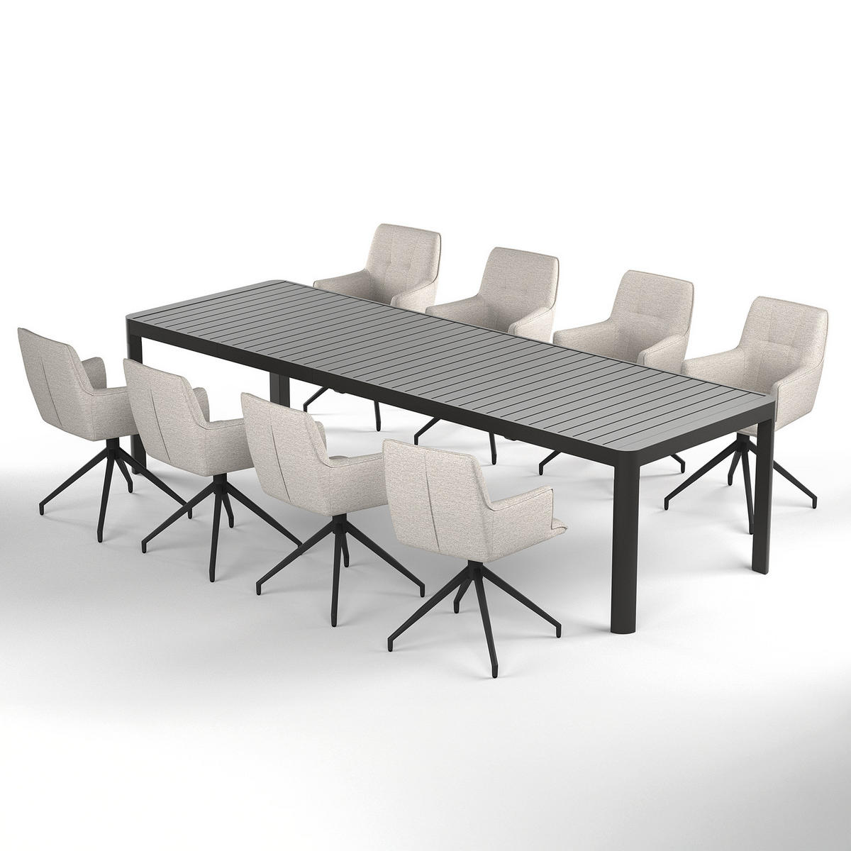 GARTENESSGRUPPE - 9-teilig - Stahl / Polyester - Sandfarben, Textil/Metall - home24