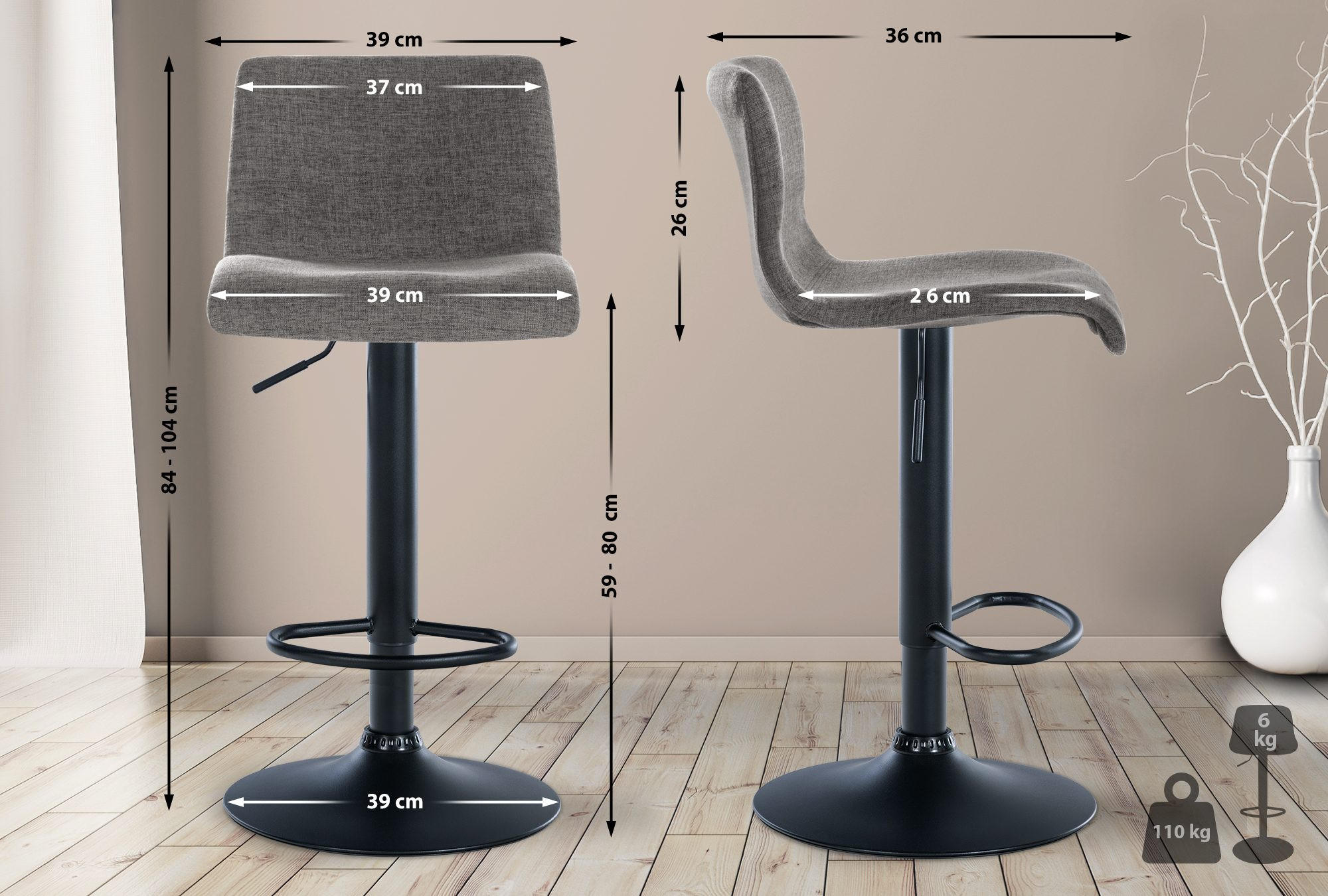 Thumbnail - CLP Barhocker, Hellgrau, Textil, 39x84x36 cm, Esszimmer, Barmöbel, Barhocker