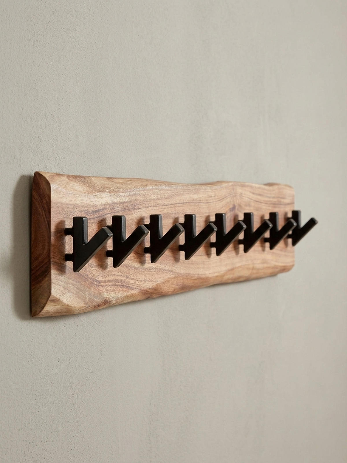 WANDGARDEROBE Massivholz Metall Modern mit Baumkante und 8 Haken - Beige, Holz (90/19/9cm) - KADIMA DESIGN