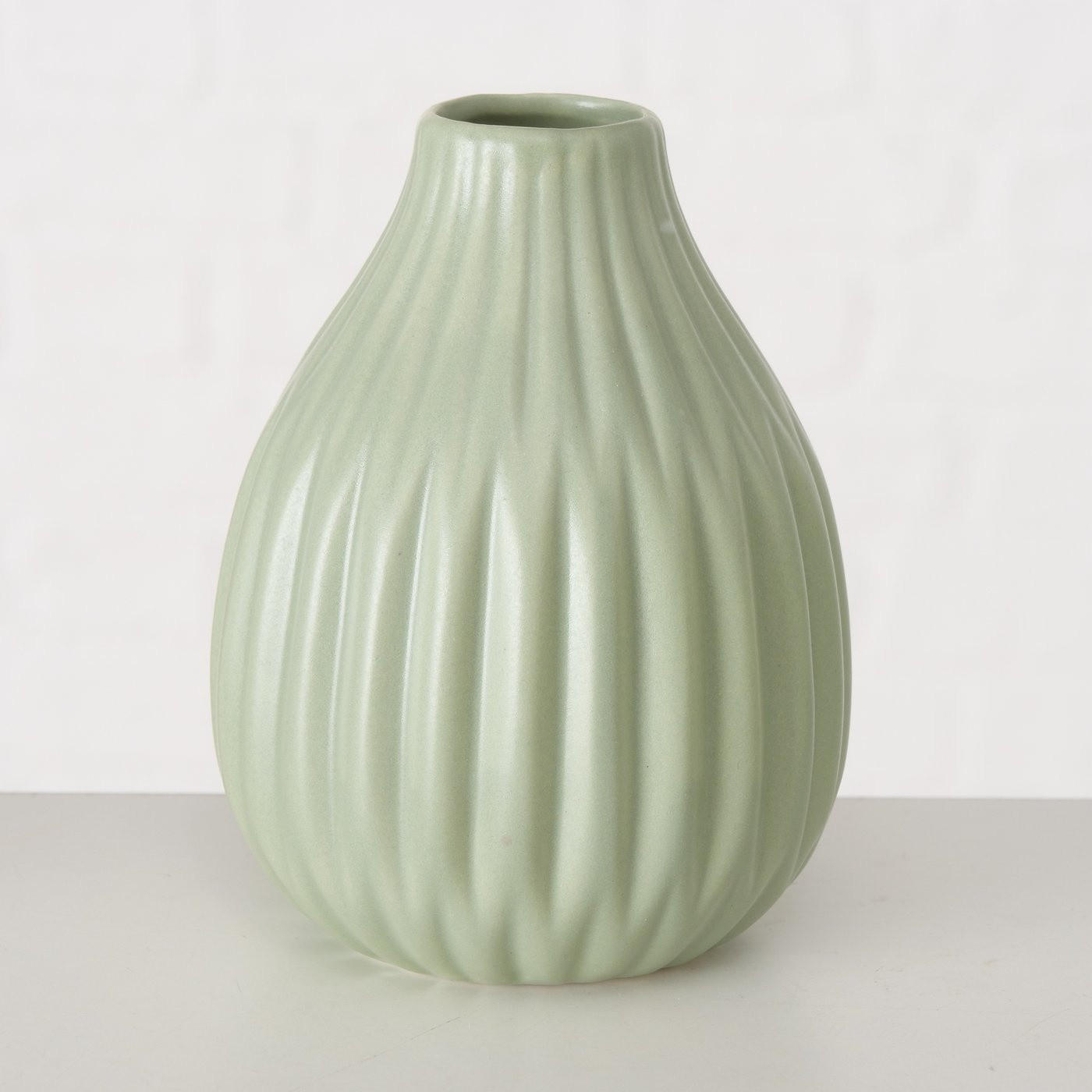 VASE Esko grün gestreift - Grün, Keramik (12cm) - Boltze Home