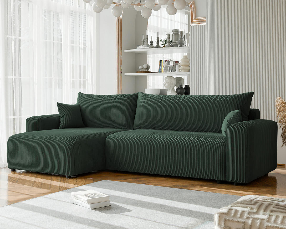 ECKSOFA mit Schlaffunktion und Bettkasten, Grün - Grün, Holzwerkstoff/Textil (145/278cm) - Idohome