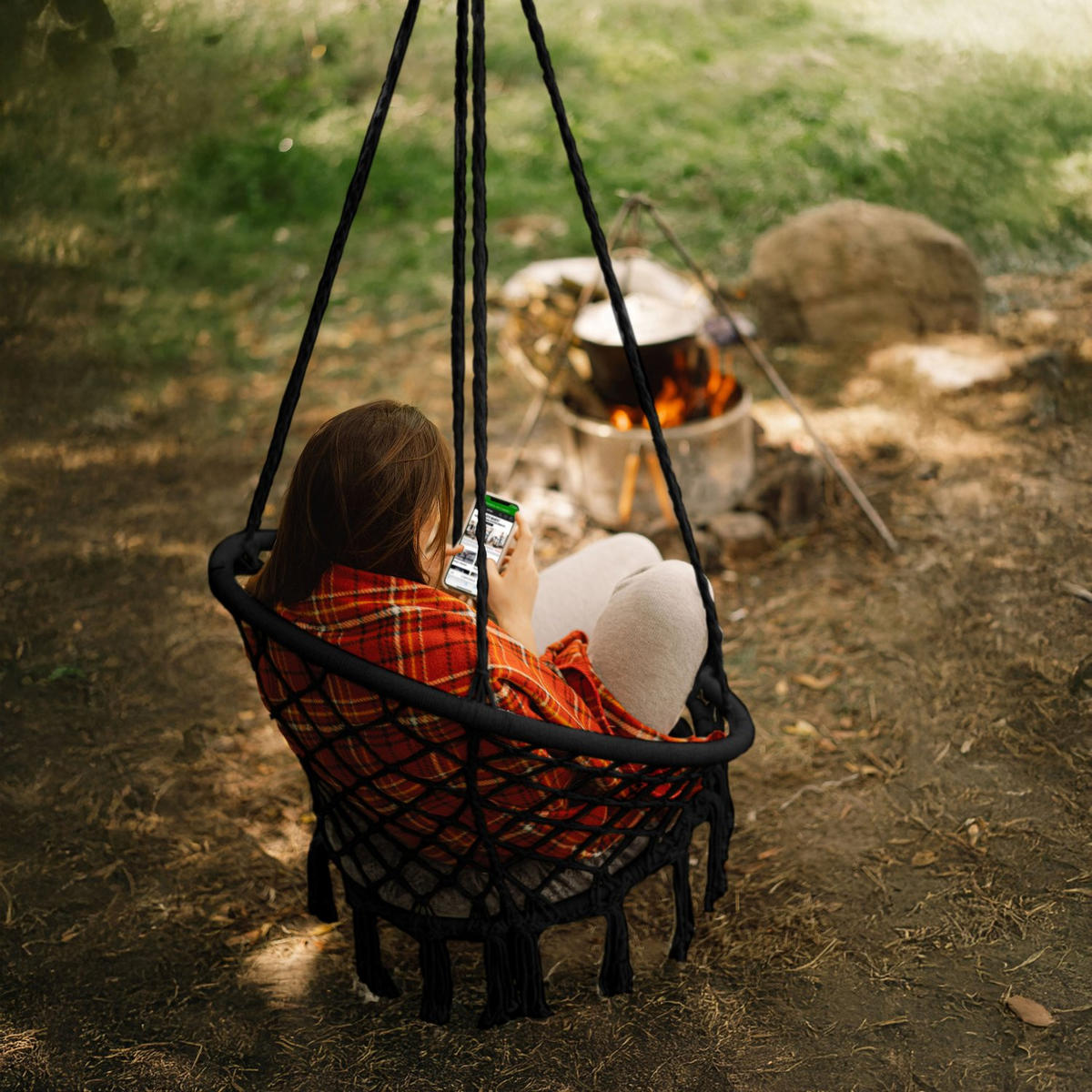 HÄNGESESSEL bis 150 kg - Schwarz, Textil (80/38/80cm) - Luverno