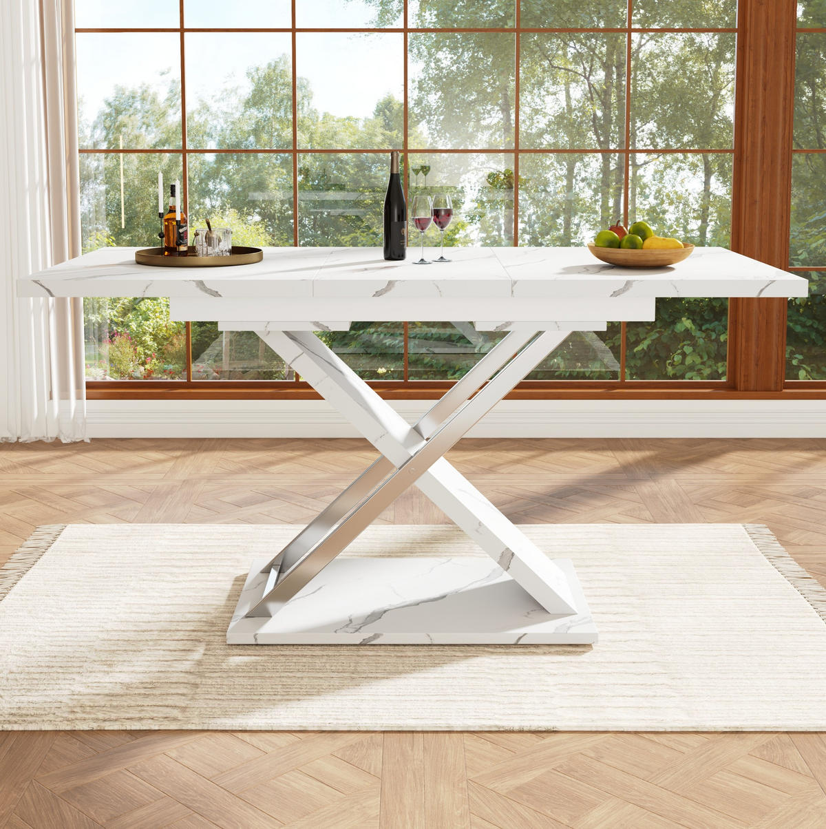 ESSTISCH Ausziehtisch 118/75/76,4 cm weiß MDF mit Kreuzbeinen - Weiß, Holzwerkstoff (118/75/76.4cm) - OKWISH