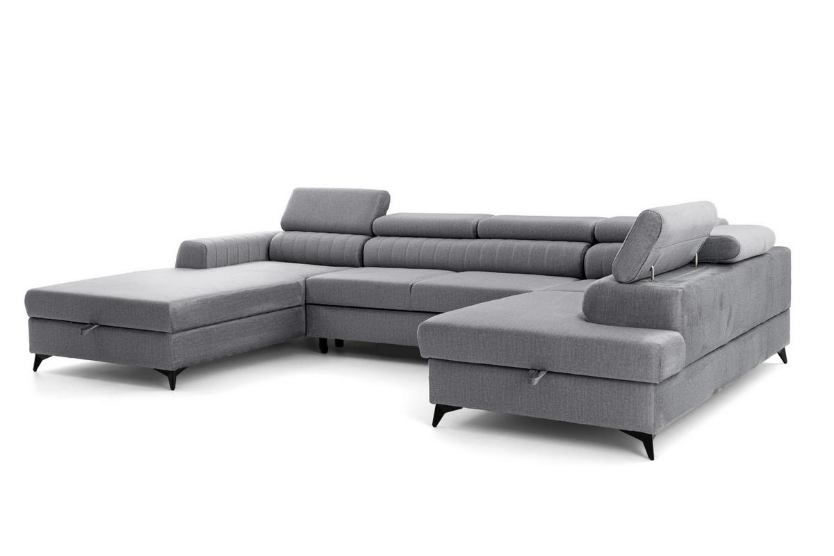 ECKSOFA U-Form PIERO U Rechts mit Schlaffunktion 125x260 Velours Grau - Schwarz/Grau, Holz/Textil (203/90/350cm) - Muffo