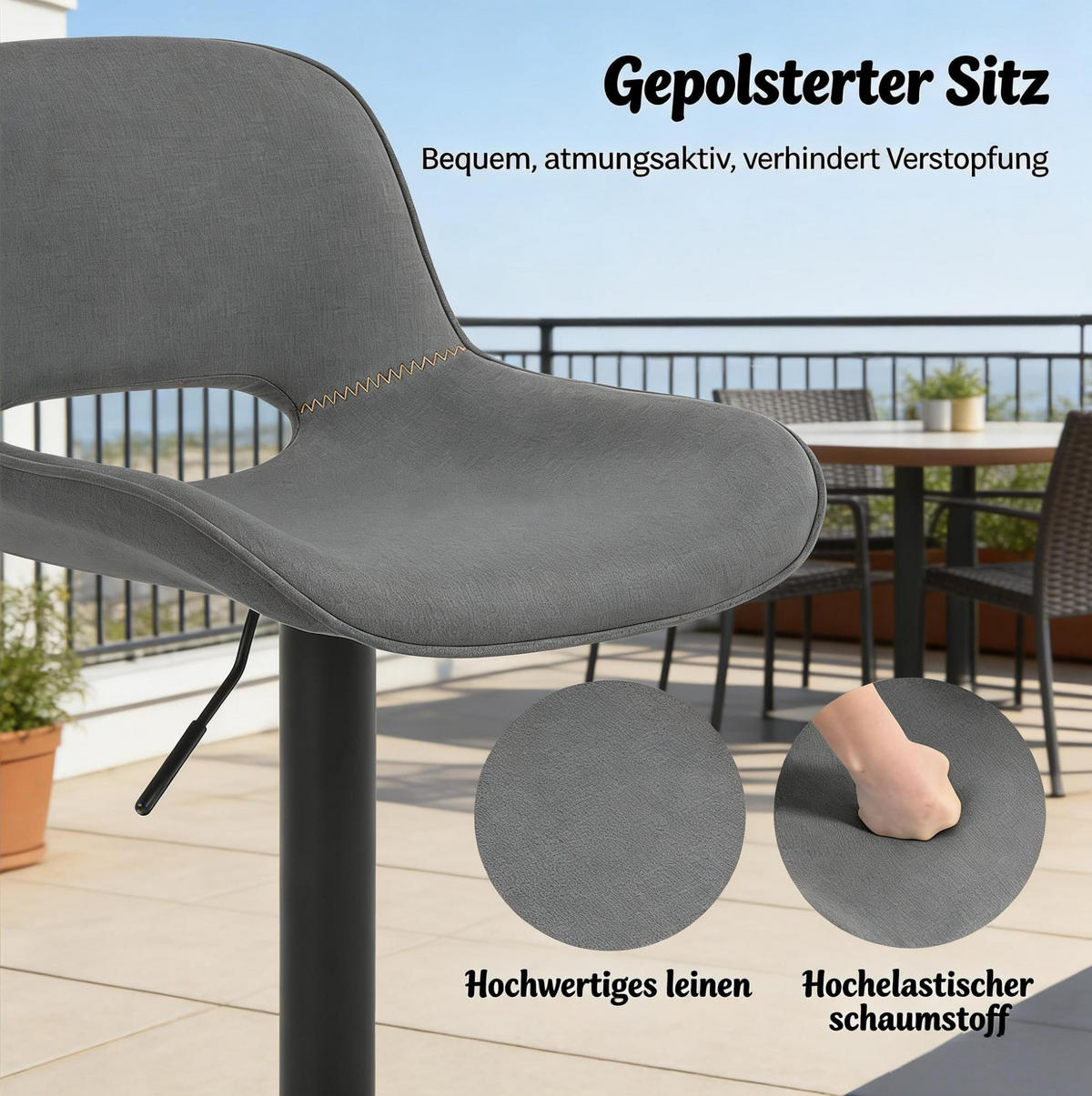 BARHOCKER 2er-Set, höhenverstellbar und 360° drehbar, Grau - Grau, Metall (49/106/49cm) - MIVRAY