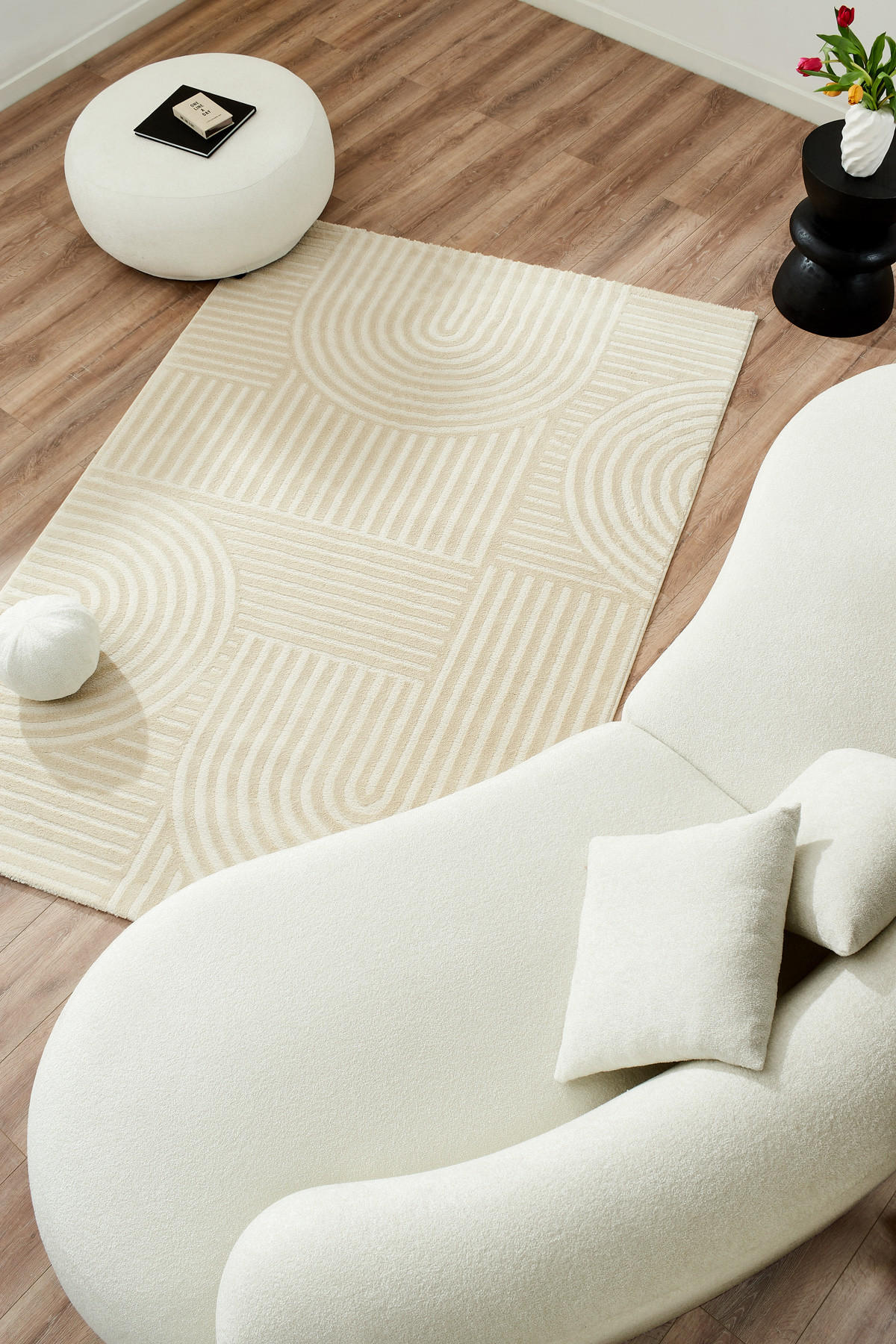 TEPPICH mit Bogenmuster in Creme Bianca 80x150 cm - Creme, Textil (80/150cm) - Nazar Rugs