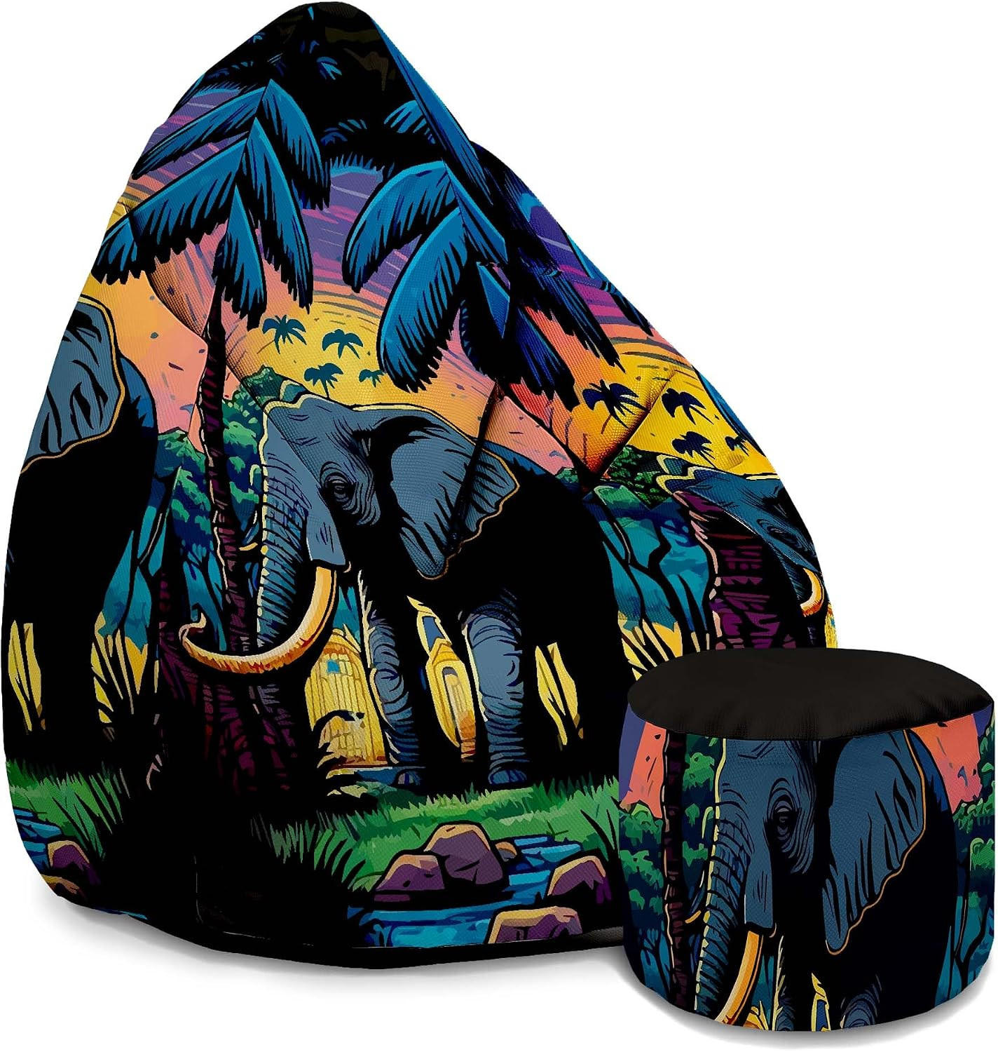 SITZSACK PEARSHAPE MIT FUßSTÜTZE Velvet 2-tlg Elephant M - Schwarz, Textil (70/120/70cm) - Dreamroots