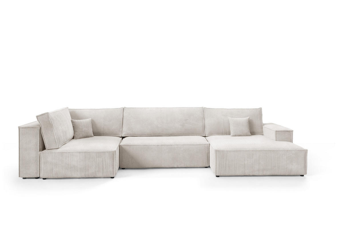 WOHNLANDSCHAFT Pablo Maxi mit Schlaffunktion Weiß Cord - Weiß, Textil (397/85/148cm) - Bromarkt