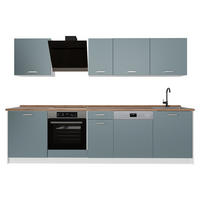 KÜCHENZEILE R-Line, Blau-Grau/Weiß, 280 cm Arbeitsplatte Goldkraft Eiche - Blaugrau/Weiß, Holzwerkstoff (280/206.8/60cm) - Vicco