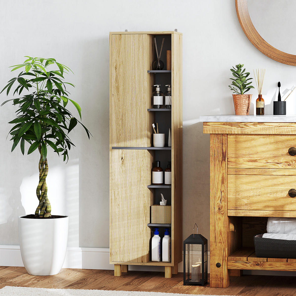 HOCHSCHRANK DE-12443 40/24/148 cm Naturholz - Naturfarben, Holzwerkstoff (24/148/40cm) - ComfortXL
