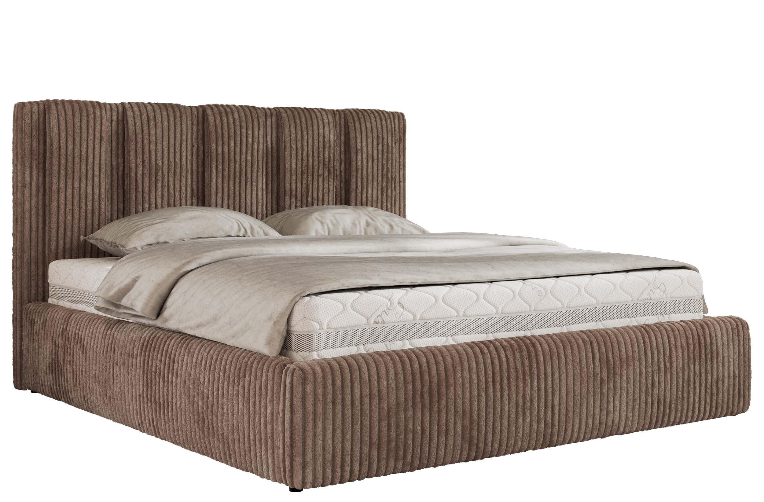 POLSTERBETT SAVINO CLASSIC 140/200 - Braun Cord - Multipocket-Matratze - Braun, Textil (140/200cm) - MKS