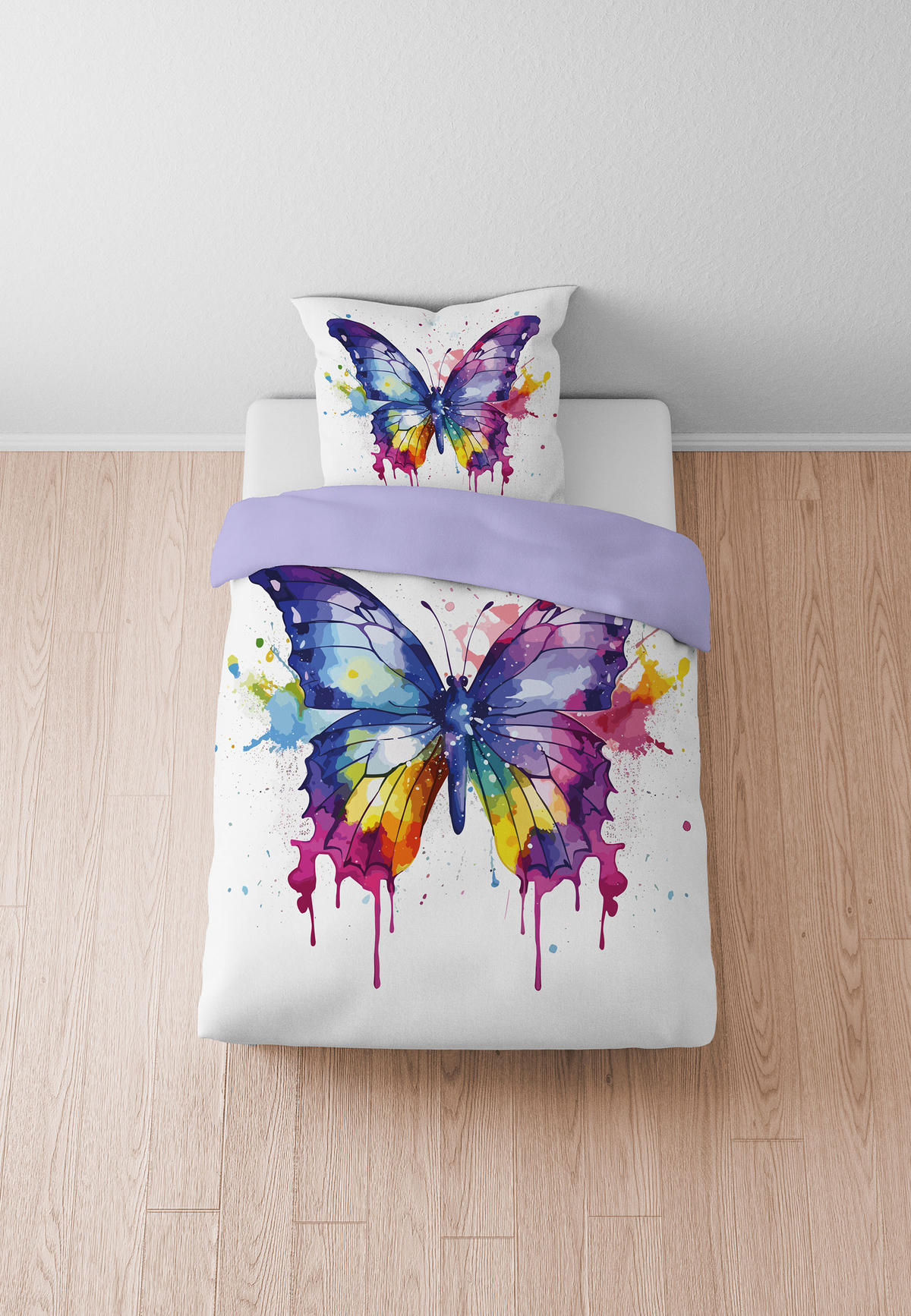 BETTWÄSCHE-GARNITUR Linon Schmetterling bunt, 155x220 cm + 80x80 cm - Multicolor, Textil (155/220cm) - biberna