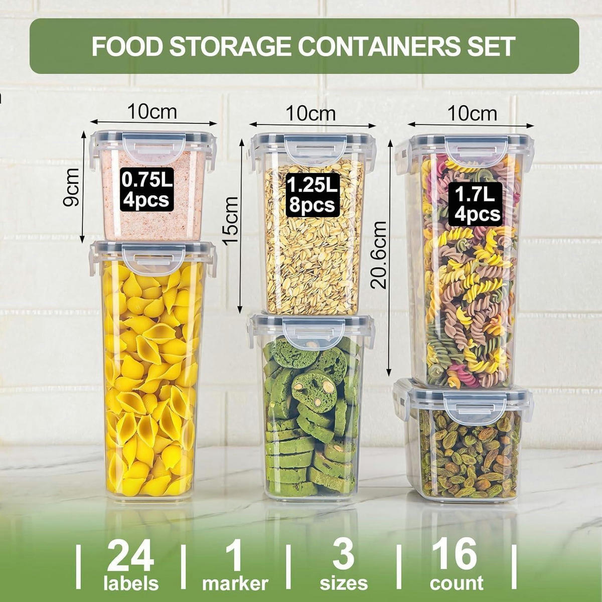 VORRATSDOSEN-SET 8-teilig luftdicht BPA-frei 14L - Multicolor, Kunststoff (20/15/32cm)