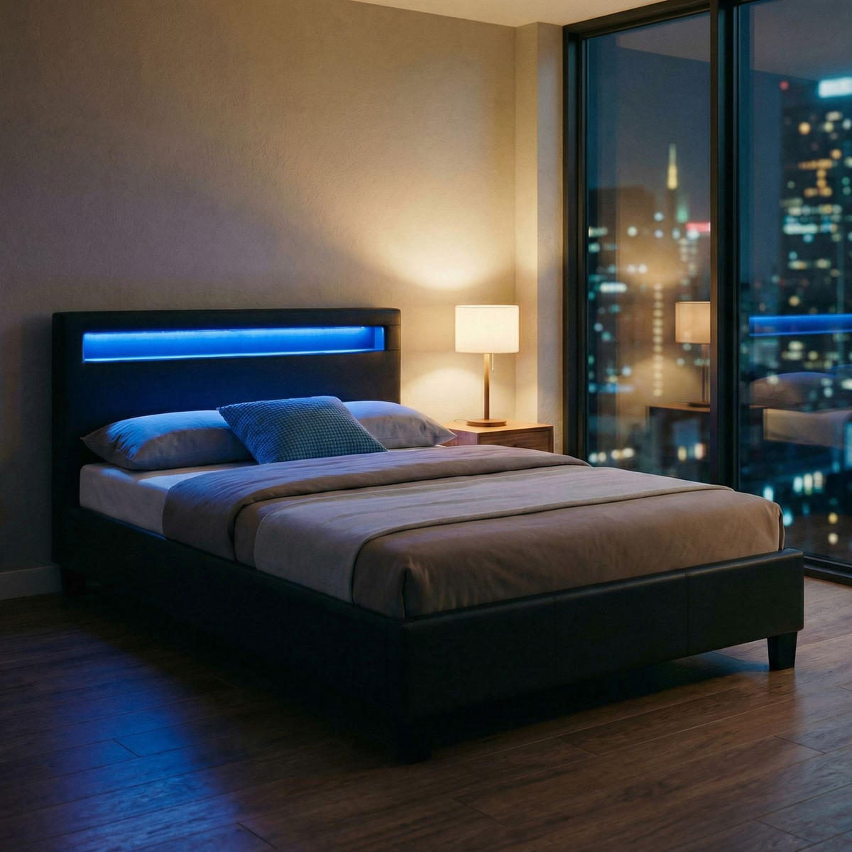 POLSTERBETT MIT LED MIRASOL 120x200 cm schwarz - Schwarz, Textil (120/200cm) - CARO-Möbel