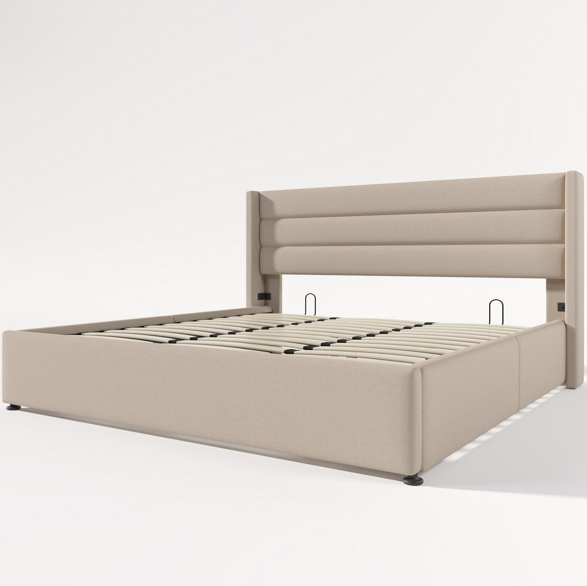 POLSTERBETT 180/200 cm Beige aus Leinen mit Stauraum und Hydraulik-Lattenrost - Beige, Textil (180/200cm) - OKWISH