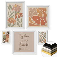 WANDBILDER 5er-Set - 50x50 cm & 20x30 cm & 40x60 cm Weißer Rahmen - Abstrakte Pastellblumen - Weiß, Kunststoff (40/60cm) - ArtPrintCave