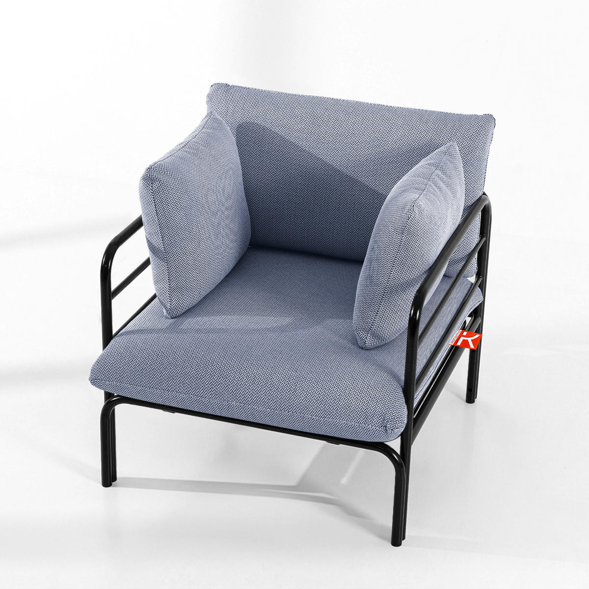 GARTENMÖBELSET RAMBE 4-tlg. 1x Tisch 2x Sessel 1x Sofa 3-Sitzer, mit Auflage, Stahlrahmen, LOFT-STIL, Anthrazit - Anthrazit/Dunkelblau, Glas/Textil - KONSIMO®