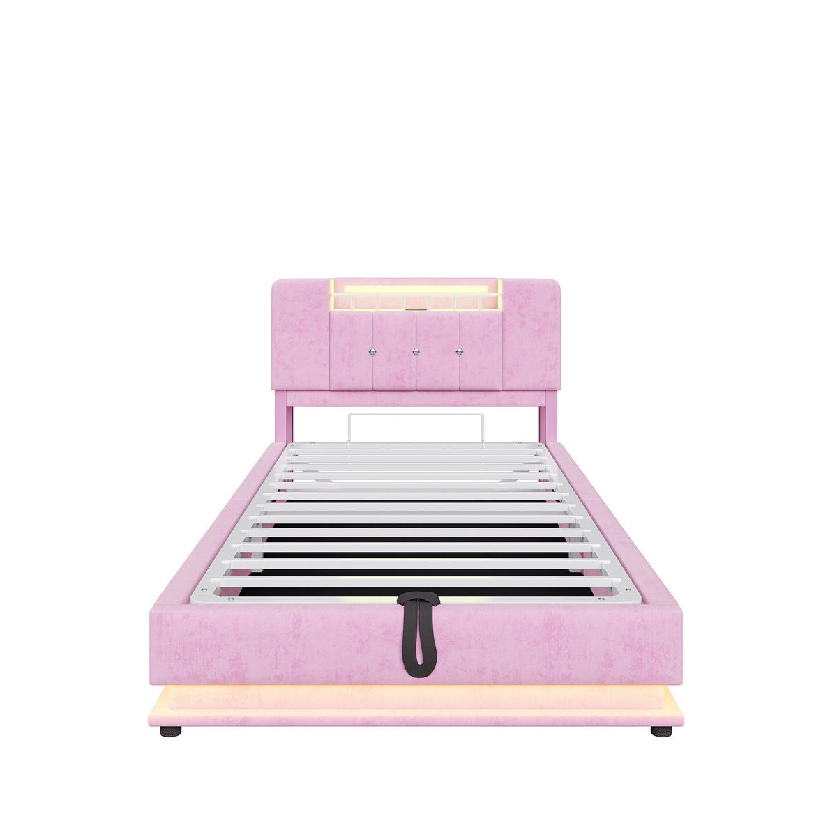 POLSTERBETT mit LED-Beleuchtung 90/200 cm mit Bettkasten und gepolstertem Kopfteil - Rosa, Textil (90/200cm) - BEAOK